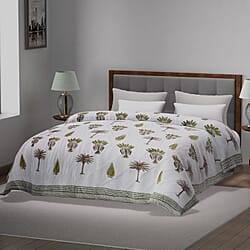 Super Find - Sunday Child - Block Printed Cotton Voile Hand Stitched Quilt - Grey