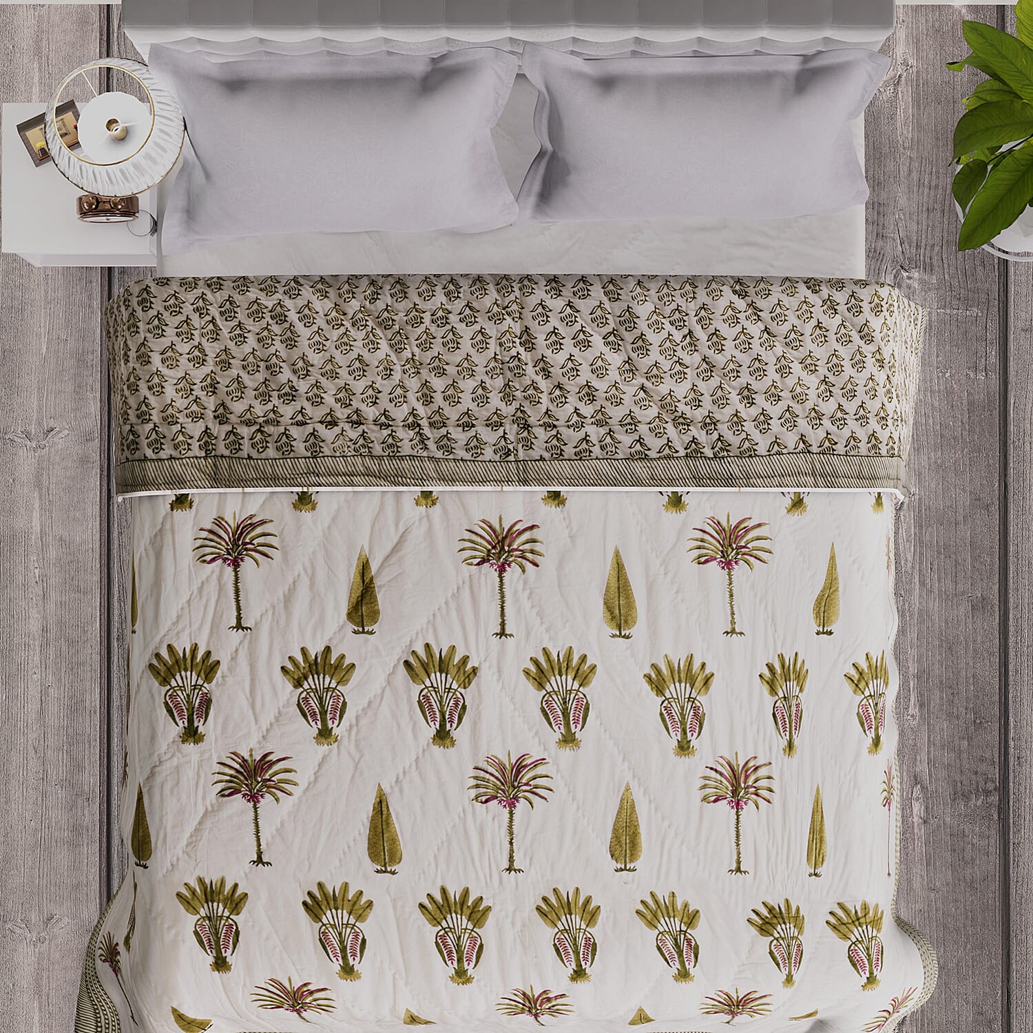 Super Find - Sunday Child - Block Printed Cotton Voile Hand Stitched Quilt - Grey