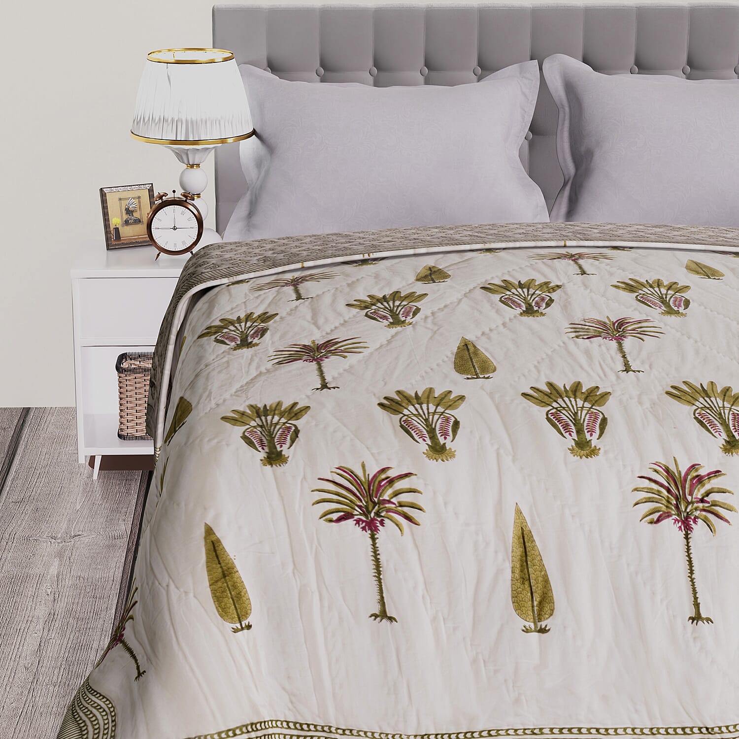 Super Find - Sunday Child - Block Printed Cotton Voile Hand Stitched Quilt - Grey