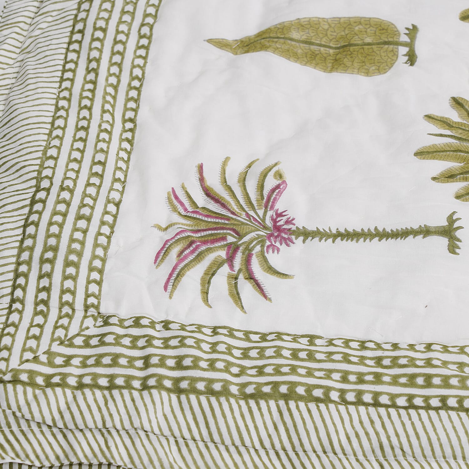 Super Find - Sunday Child - Block Printed Cotton Voile Hand Stitched Quilt - Grey