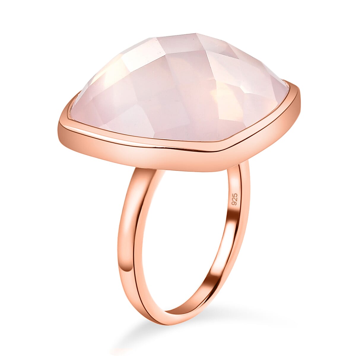 Rose Quartz Solitaire Ring in Rose Gold Vermeil Overlay Sterling Silver 16.86 Ct.