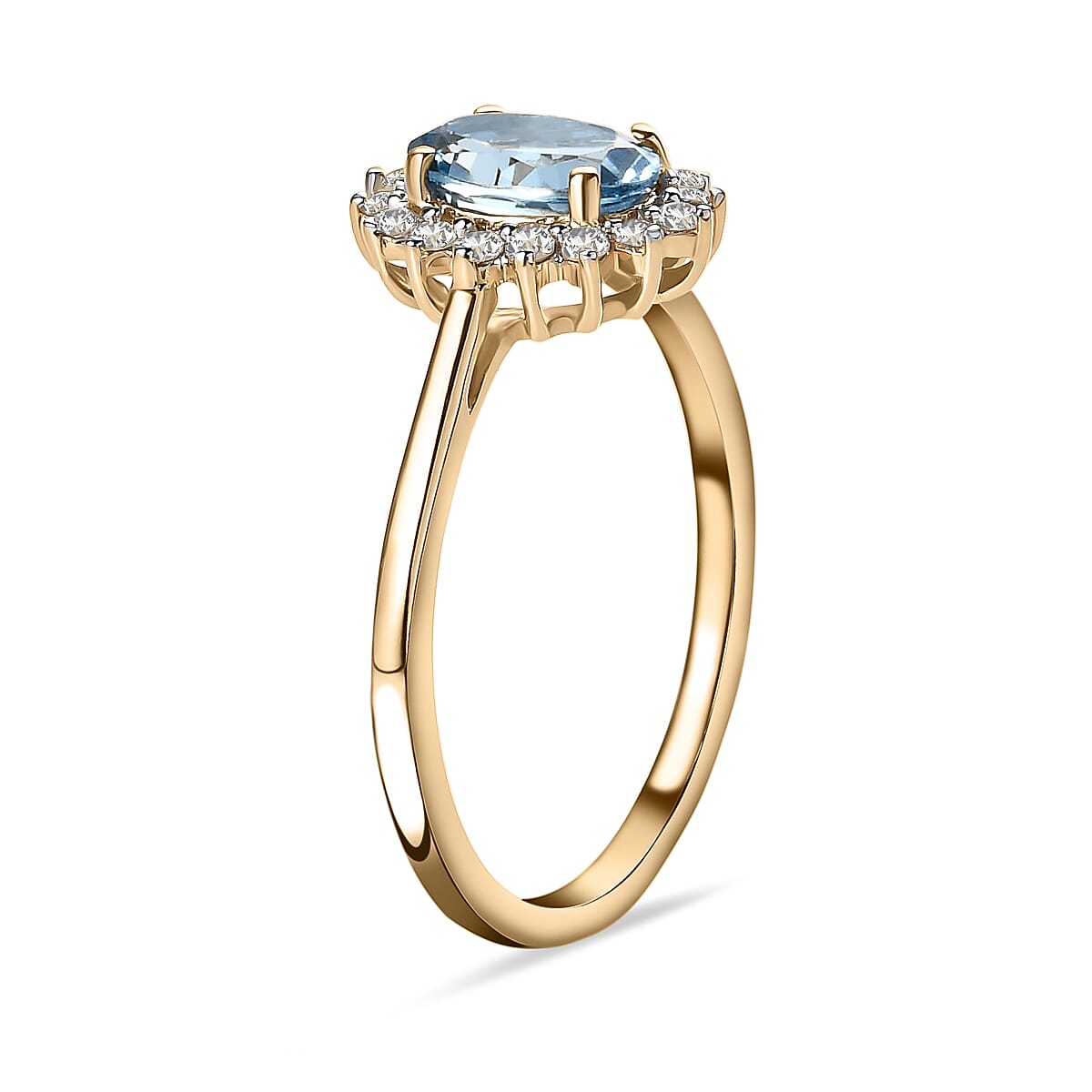 9K Yellow Gold Santamaria Aquamarine and Diamond Ring