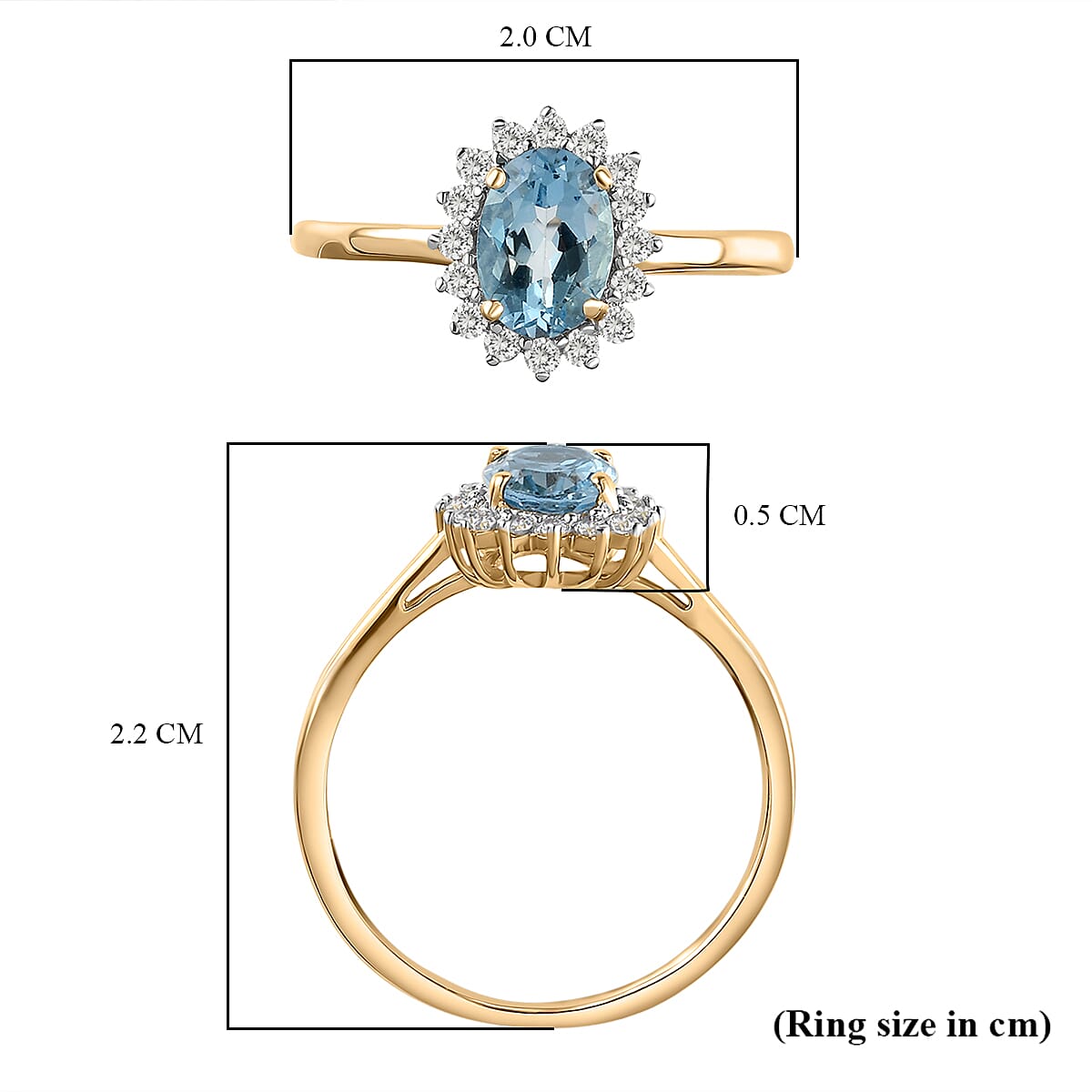 9K Yellow Gold Santamaria Aquamarine and Diamond Ring