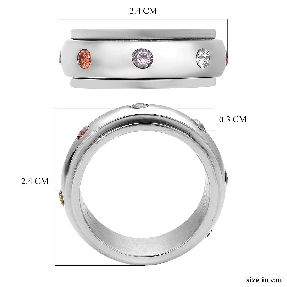 Simulated Multi Sapphire Ring in Stainless Steel