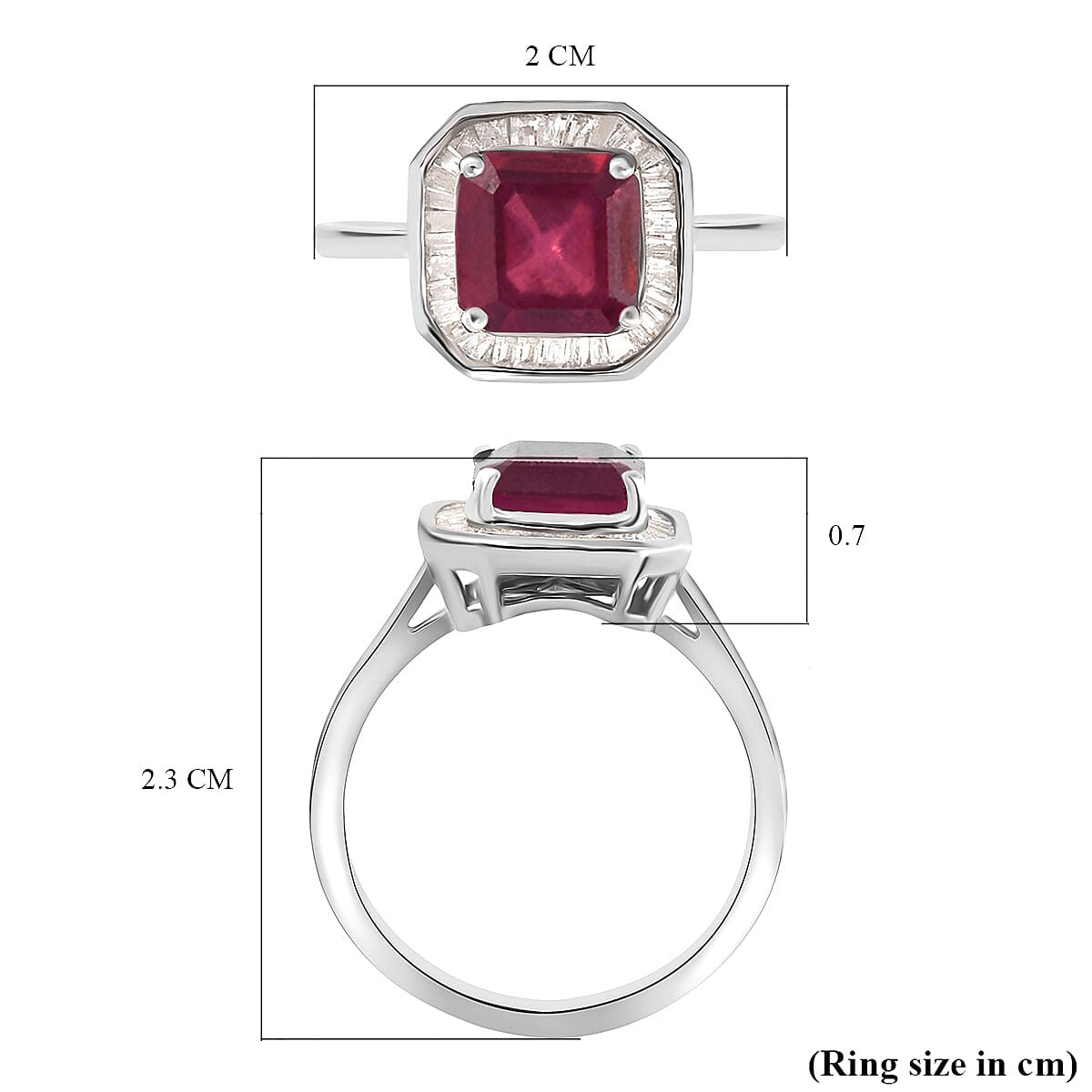 9K White Gold African Ruby (FF) (Asscher Cut) and Diamond Halo Ring 2.79 Ct.