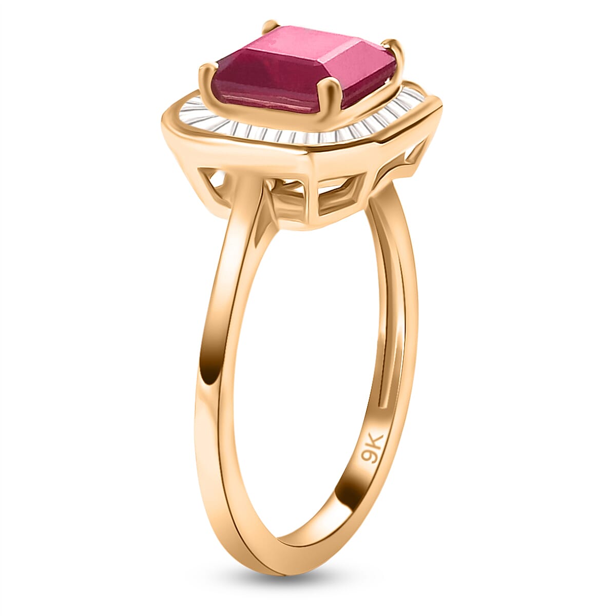 9K Yellow Gold AA African Ruby (FF) (Asscher Cut) and Diamond Ring 2.79 Ct.