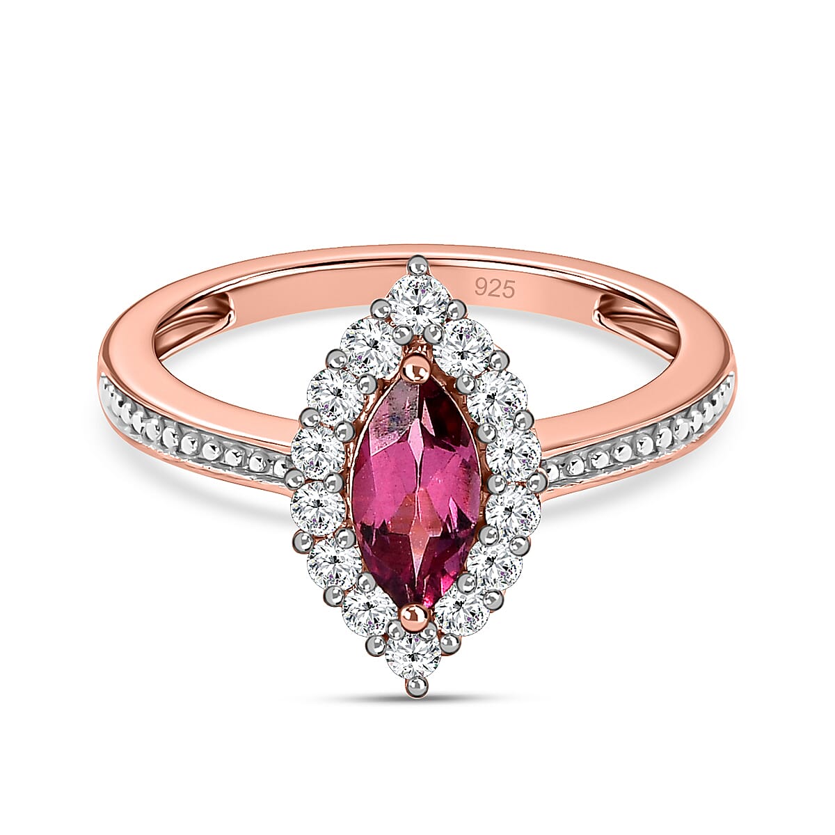 D'Joy - Tanzanian Wine Garnet and Natural Zircon Halo Ring in 18K Vermeil Rose Gold Plated Sterling Silver 1.00 Ct.