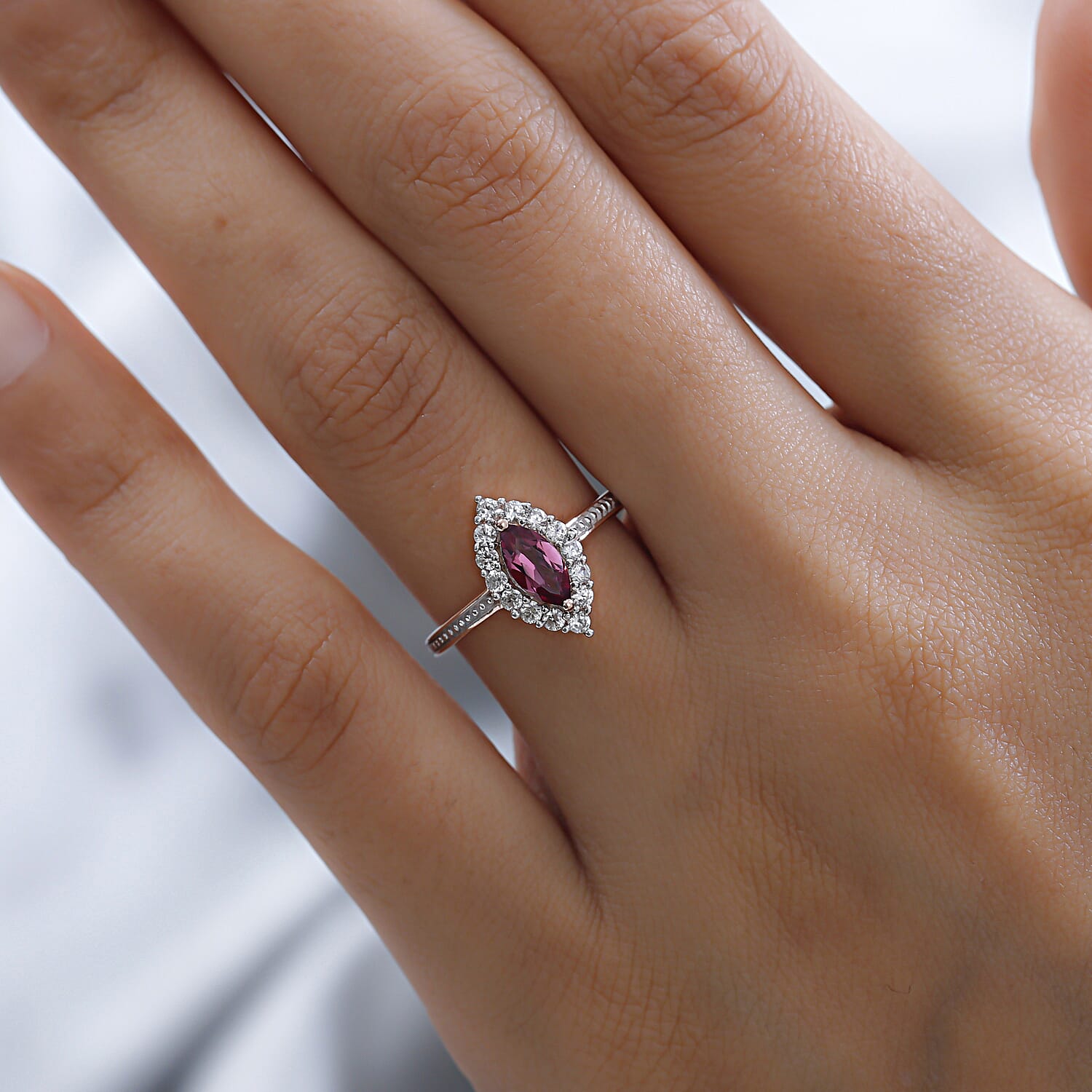 D'Joy - Tanzanian Wine Garnet and Natural Zircon Halo Ring in 18K Vermeil Rose Gold Plated Sterling Silver 1.00 Ct.