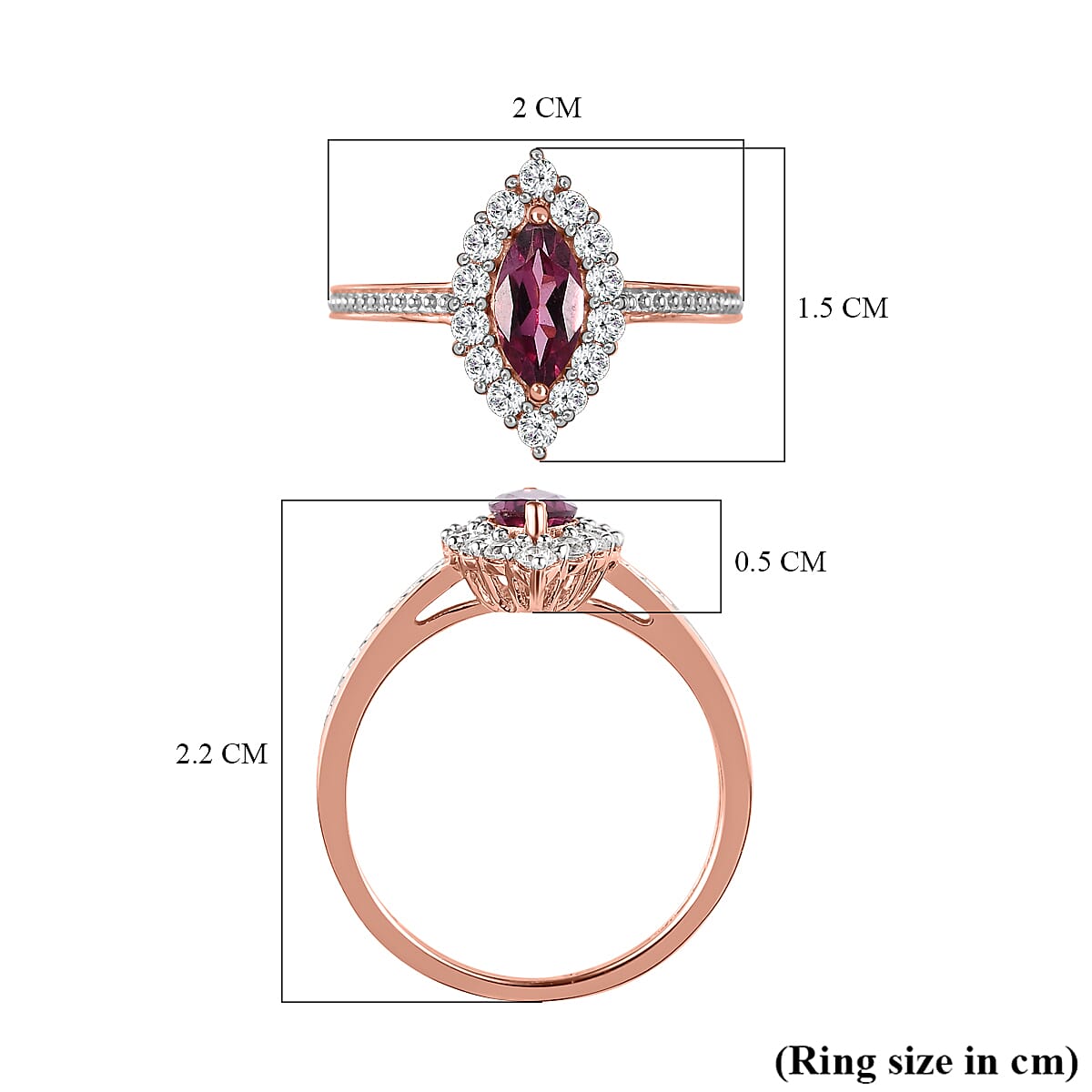 D'Joy - Tanzanian Wine Garnet and Natural Zircon Halo Ring in 18K Vermeil Rose Gold Plated Sterling Silver 1.00 Ct.
