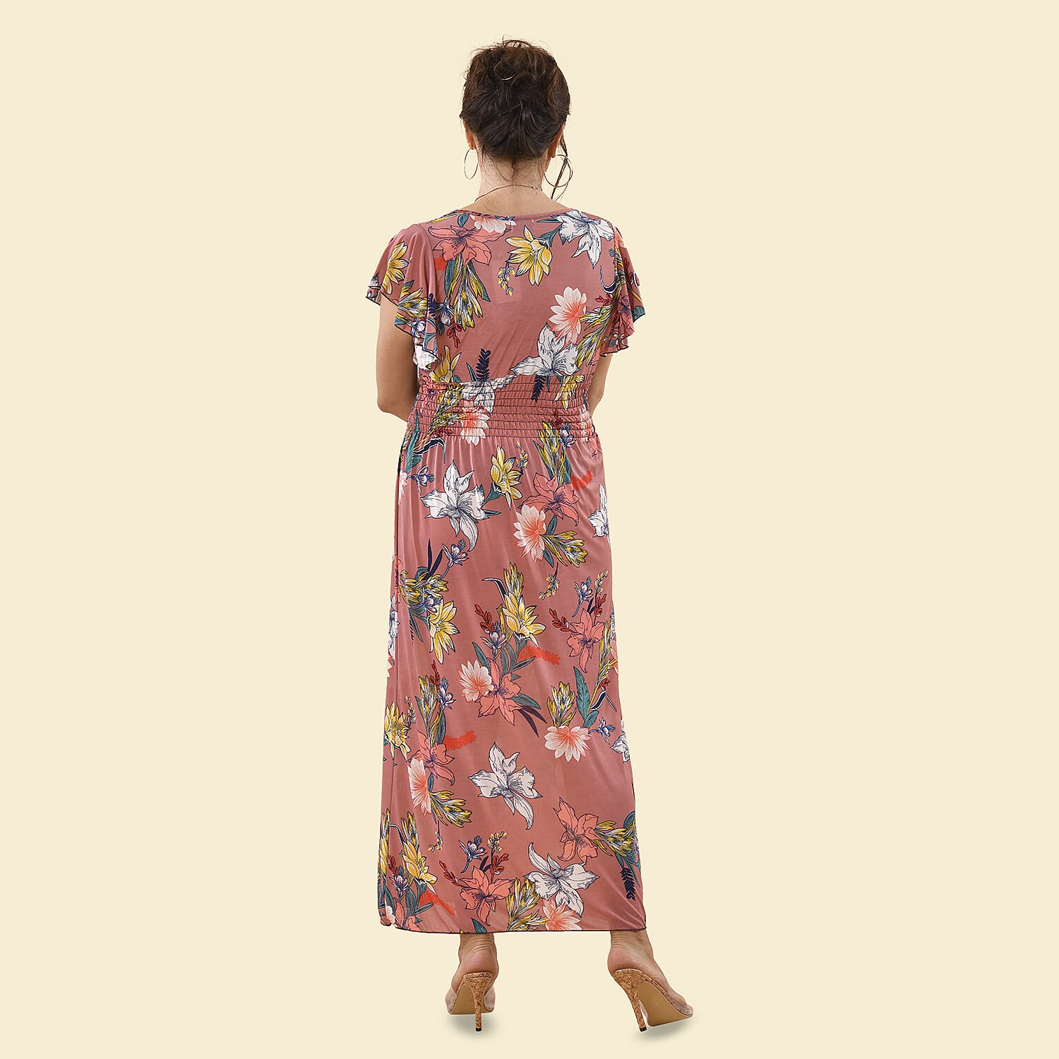 TAMSY Floral Pattern Smocked Maxi Dress - Pink