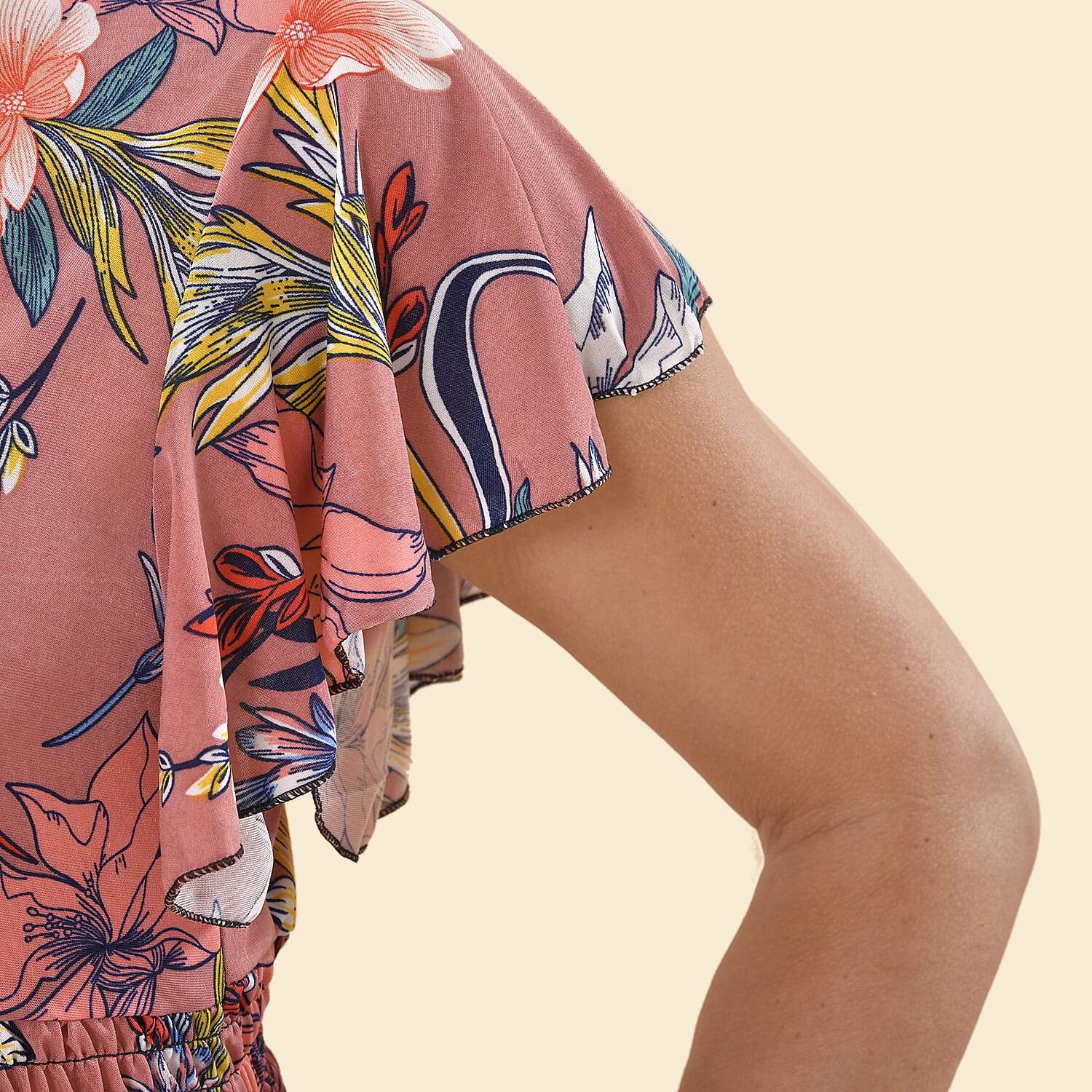 TAMSY Floral Pattern Smocked Maxi Dress - Pink