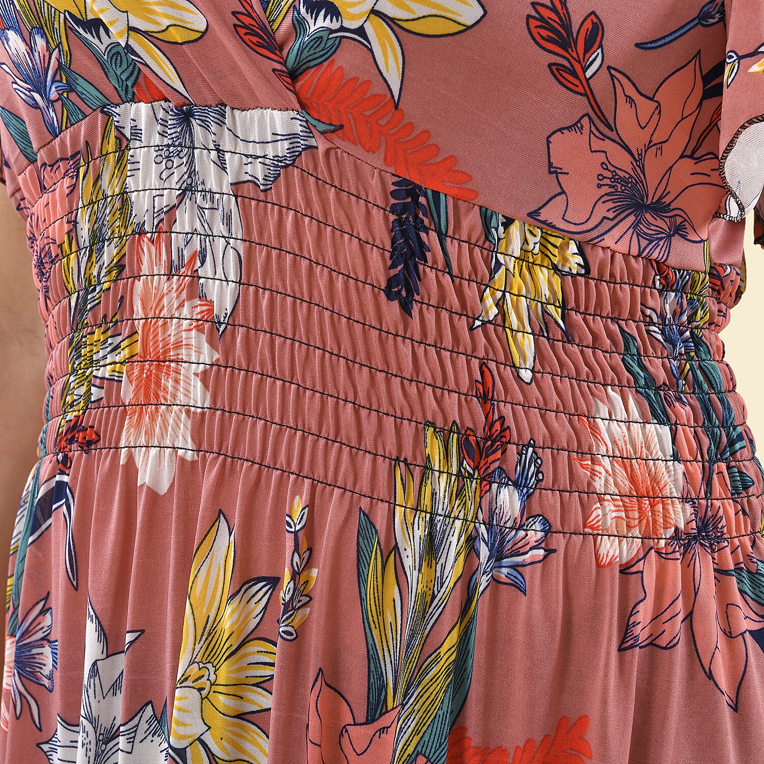 TAMSY Floral Pattern Smocked Maxi Dress - Pink