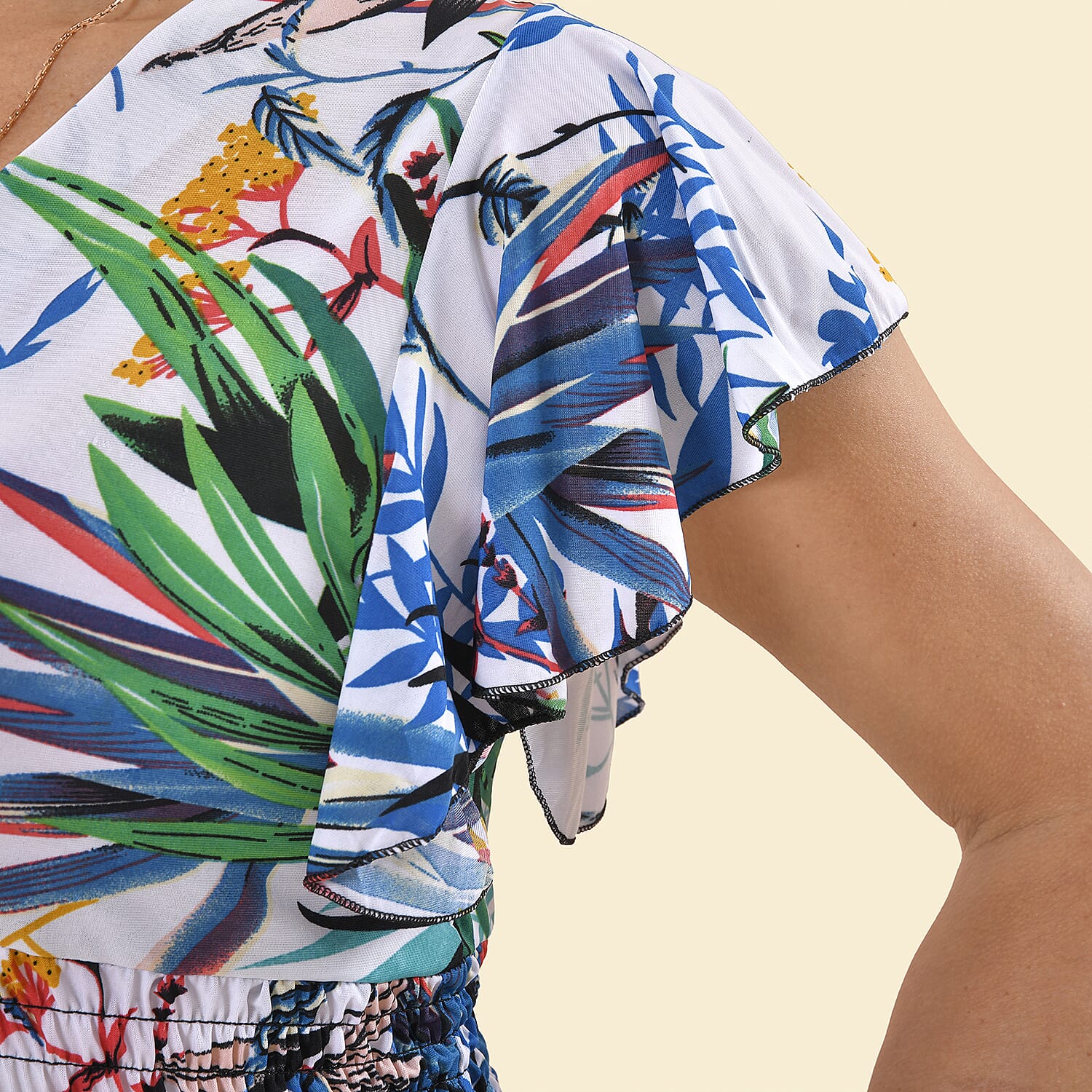 TAMSY Leaf Pattern Smocked Maxi Dress (Size 8-22) - White