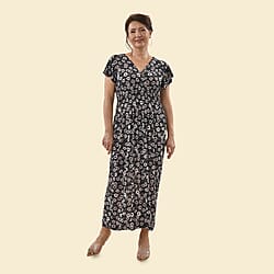 TAMSY Floral Pattern Smocked Maxi Dress - Pink