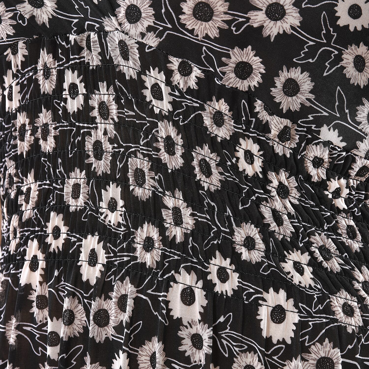 TAMSY Floral Pattern Smocked Maxi Dress (Size 8-22) - Black & White