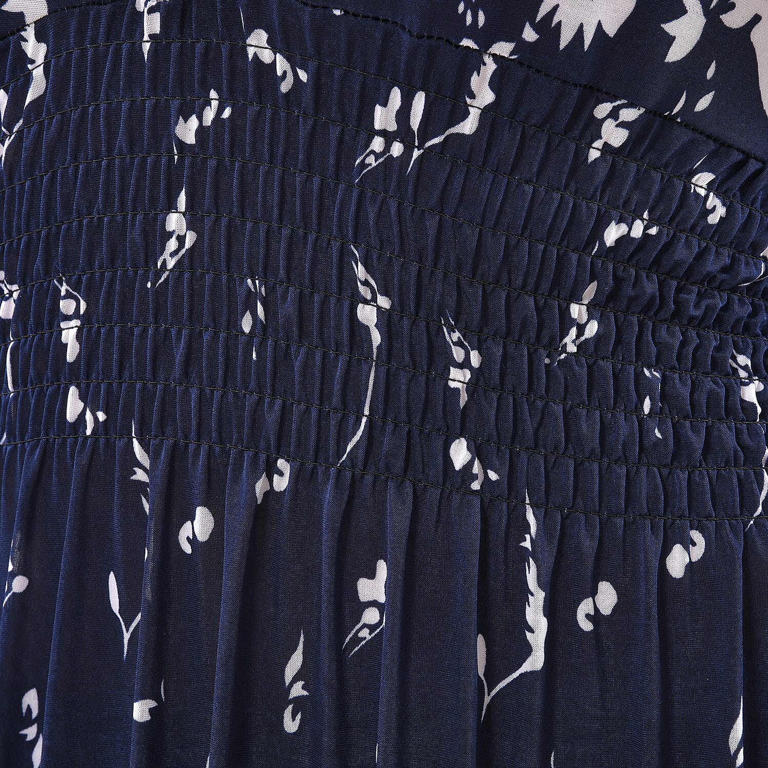 TAMSY Floral Pattern Smocked Maxi Dress (Size 8-22) - Navy & White