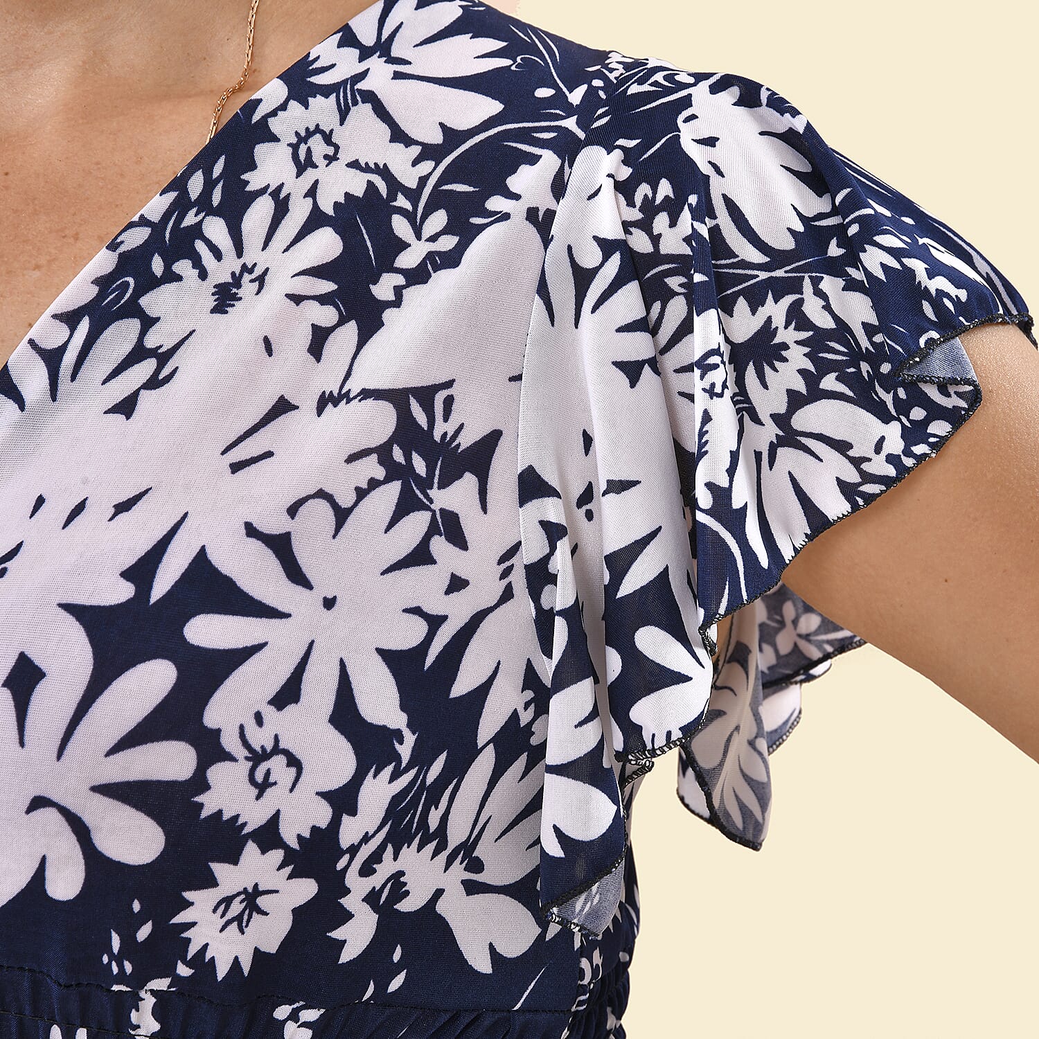 TAMSY Floral Pattern Smocked Maxi Dress (Size 8-22) - Navy & White