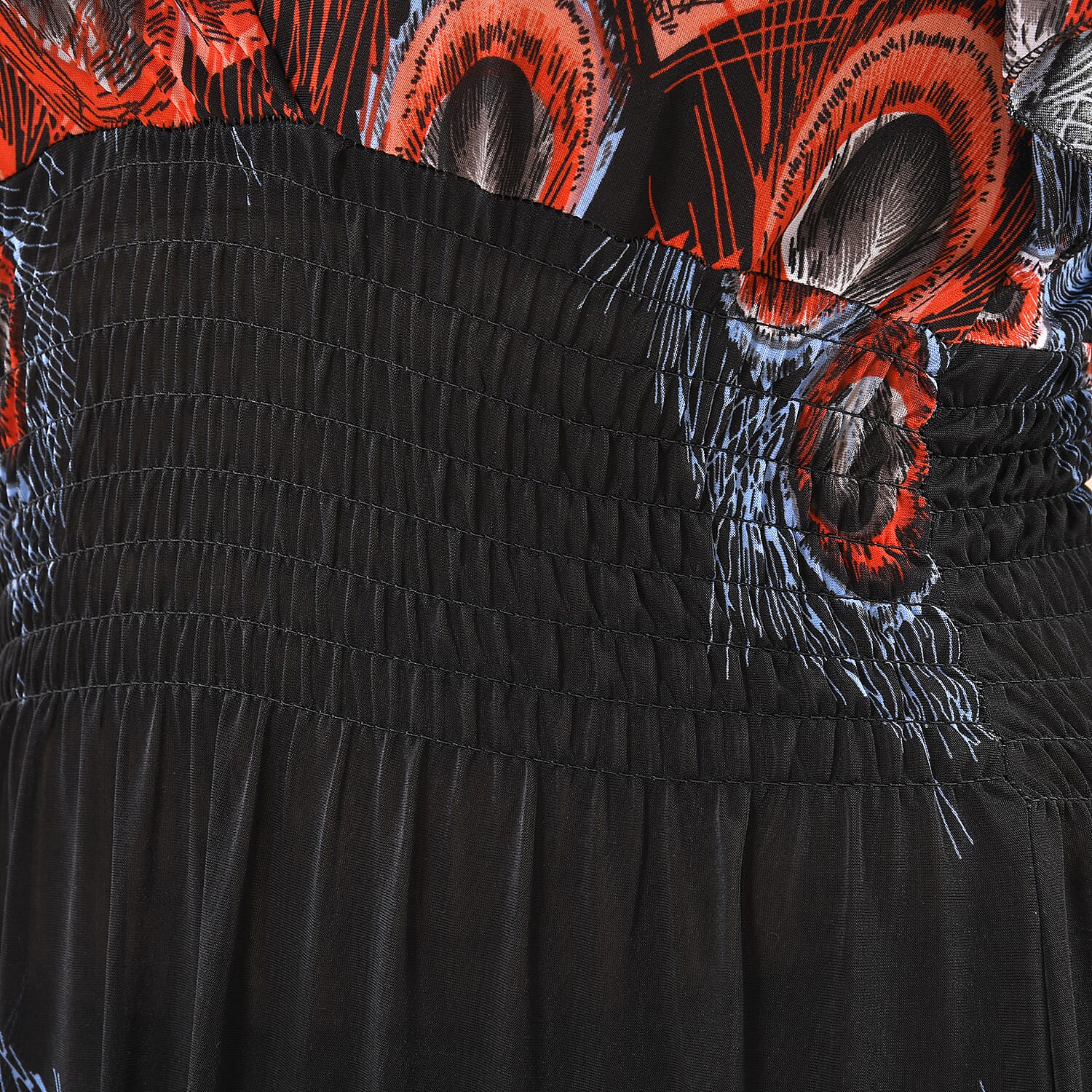 TAMSY Peacock Pattern Smocked Maxi Dress (Size 8-22) - Black