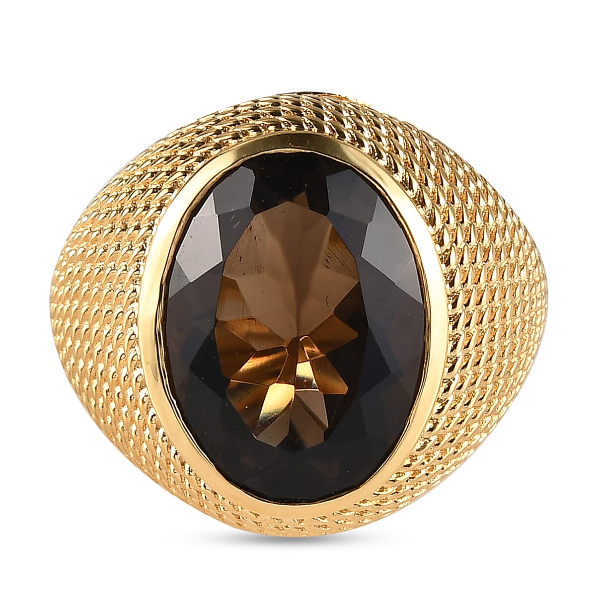 Smoky Quartz Ring in Yellow Gold Tone