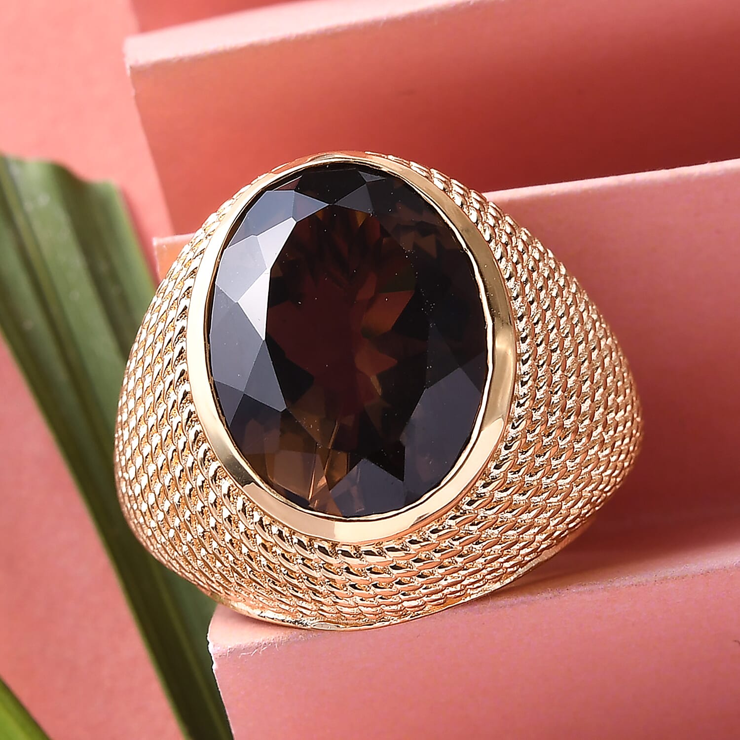 Smoky Quartz Ring in Yellow Gold Tone