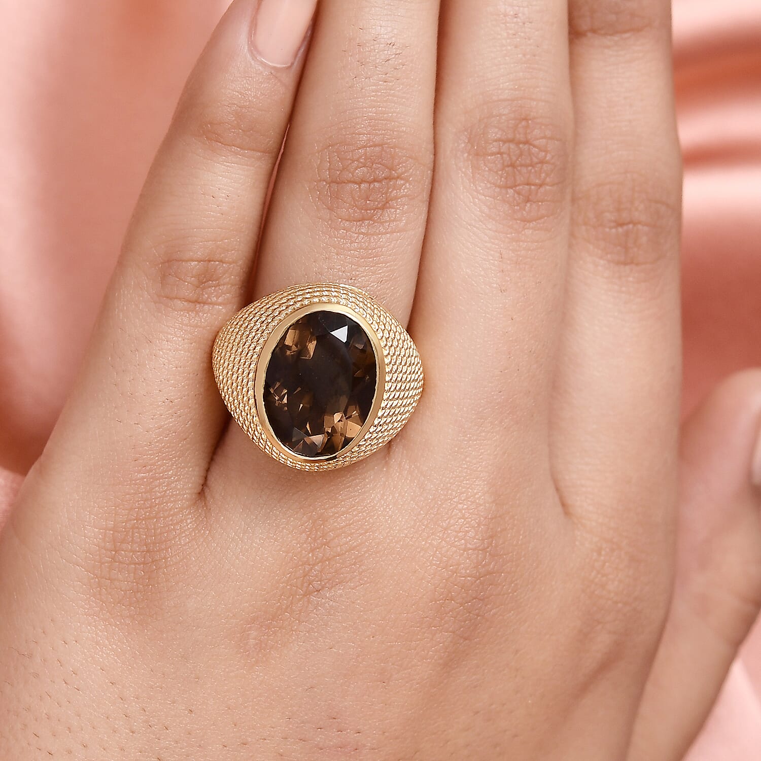 Smoky Quartz Ring in Yellow Gold Tone