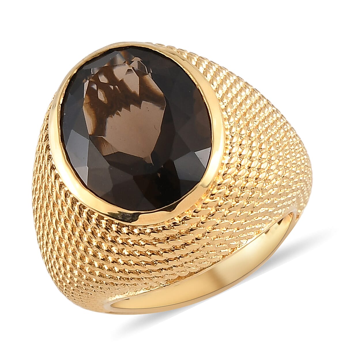 Smoky Quartz Ring in Yellow Gold Tone