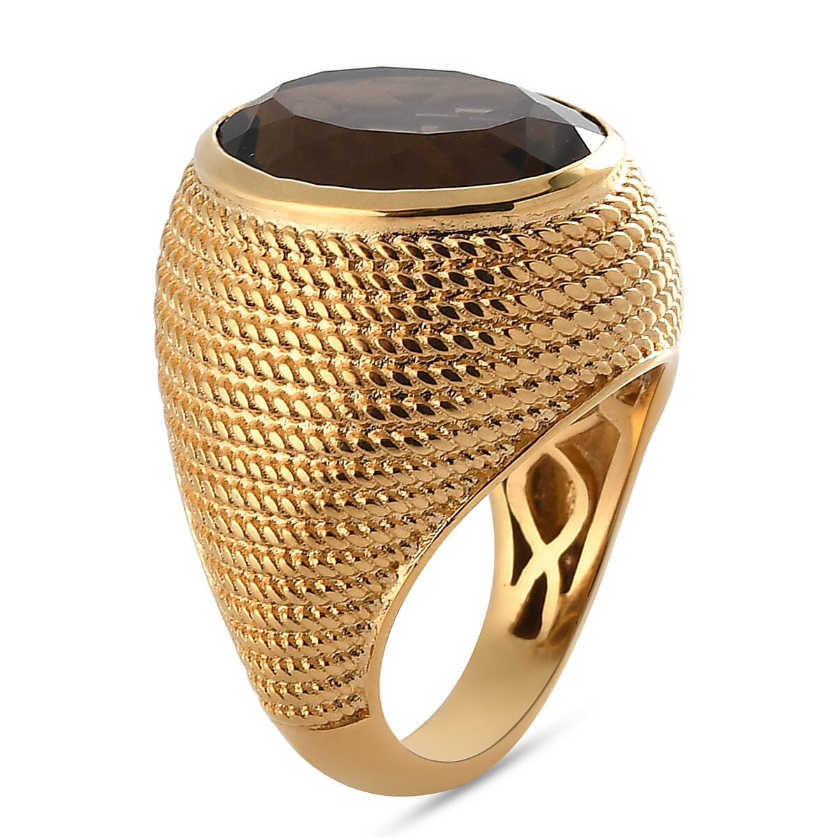 Smoky Quartz Ring in Yellow Gold Tone