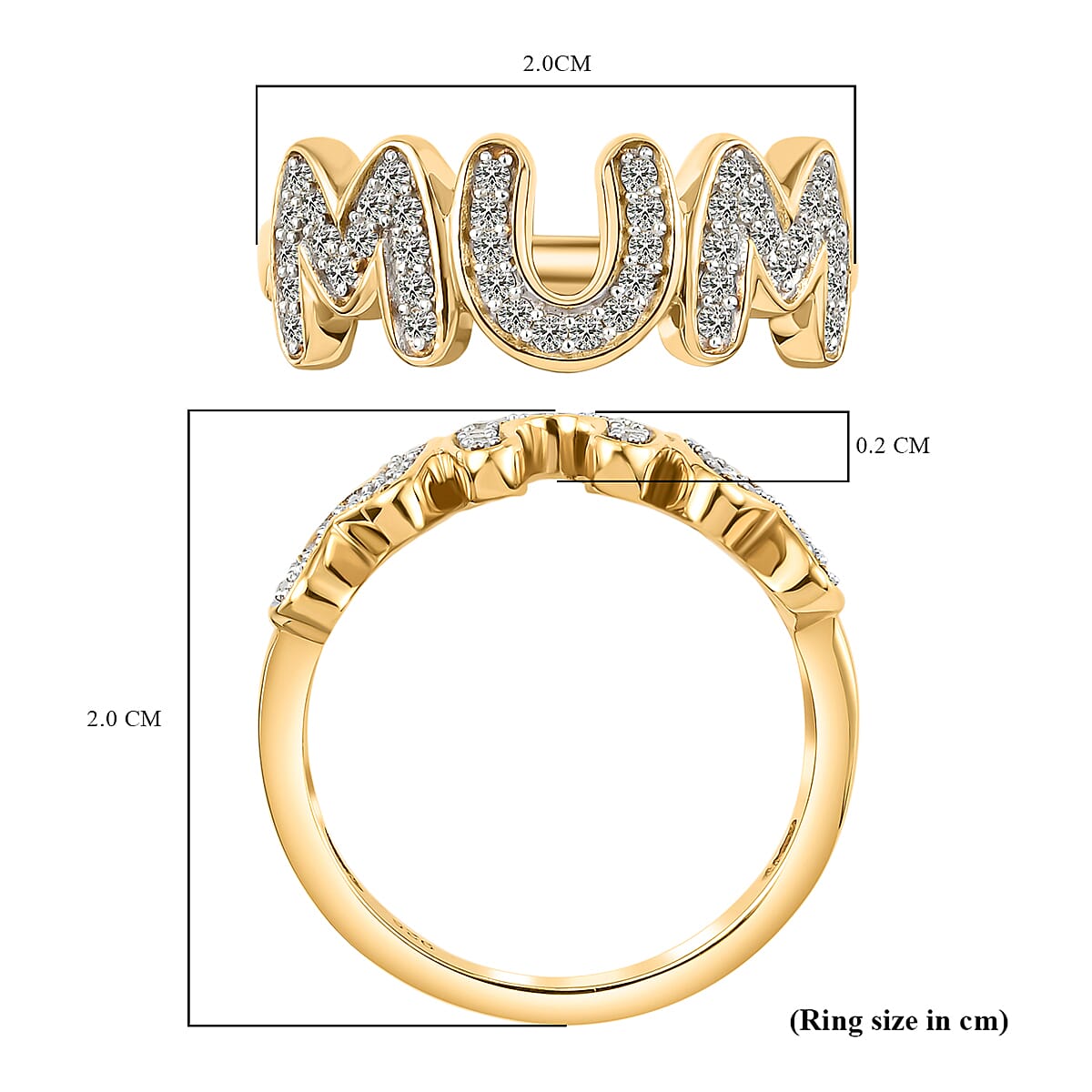 Diamond MUM Ring in Yellow Gold  Overlay Sterling Silver 0.27 Ct.