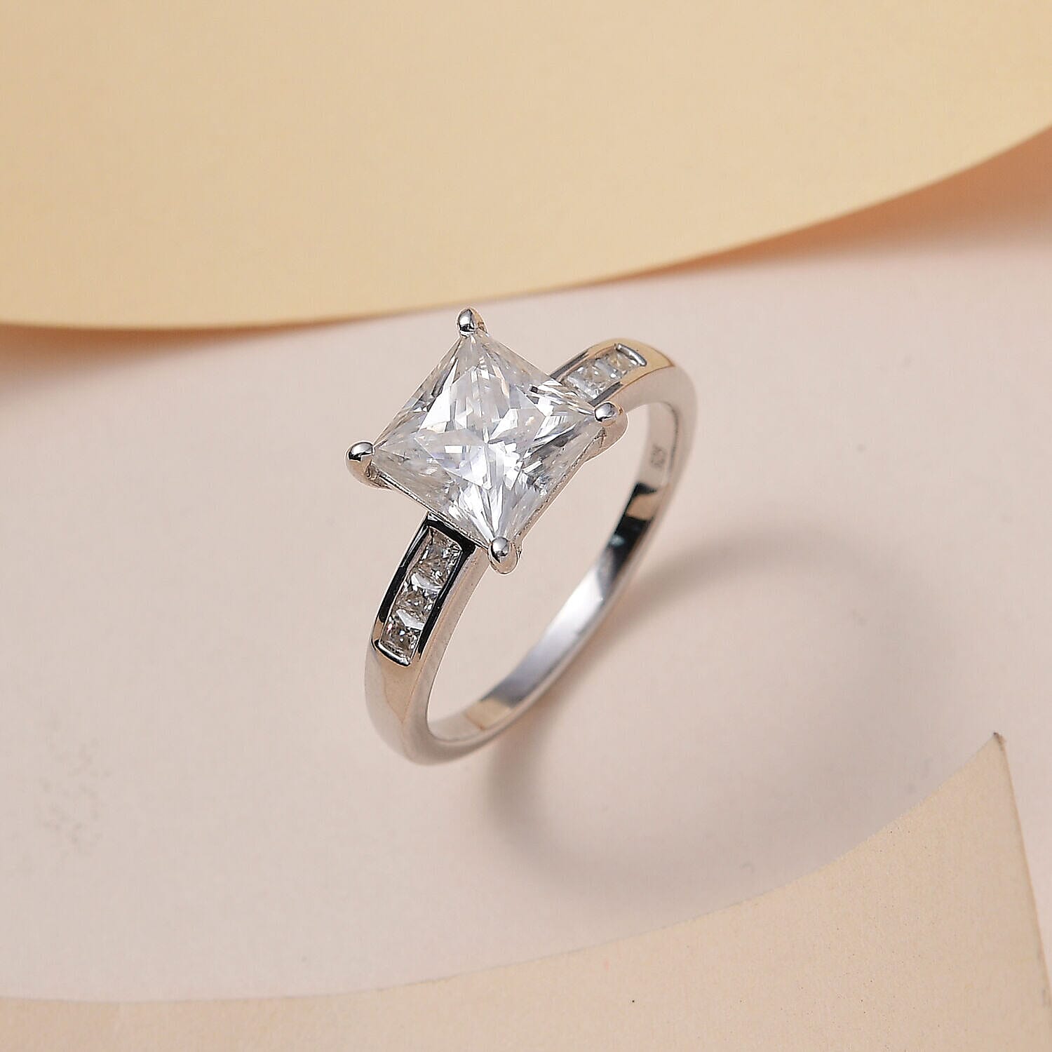 Moissanite Ring in Platinum Overlay Sterling Silver 3.00 Ct.