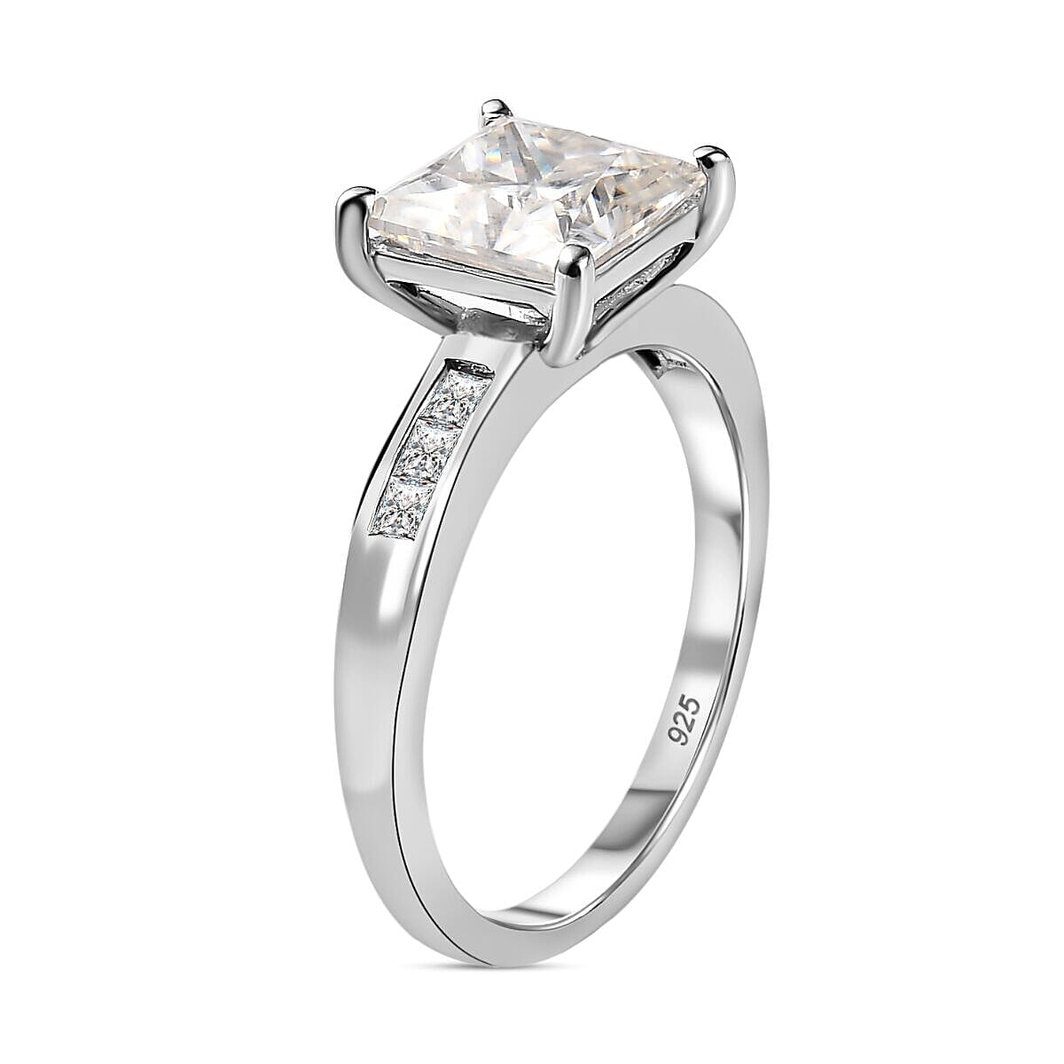 Moissanite Ring in Platinum Overlay Sterling Silver 3.00 Ct.