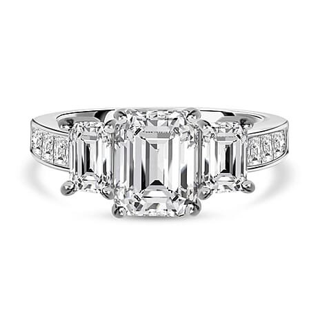 Moissanite Ring in Rhodium Overlay Sterling Silver 4.400ct