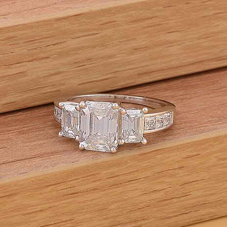 Moissanite Ring in Rhodium Overlay Sterling Silver 4.400ct
