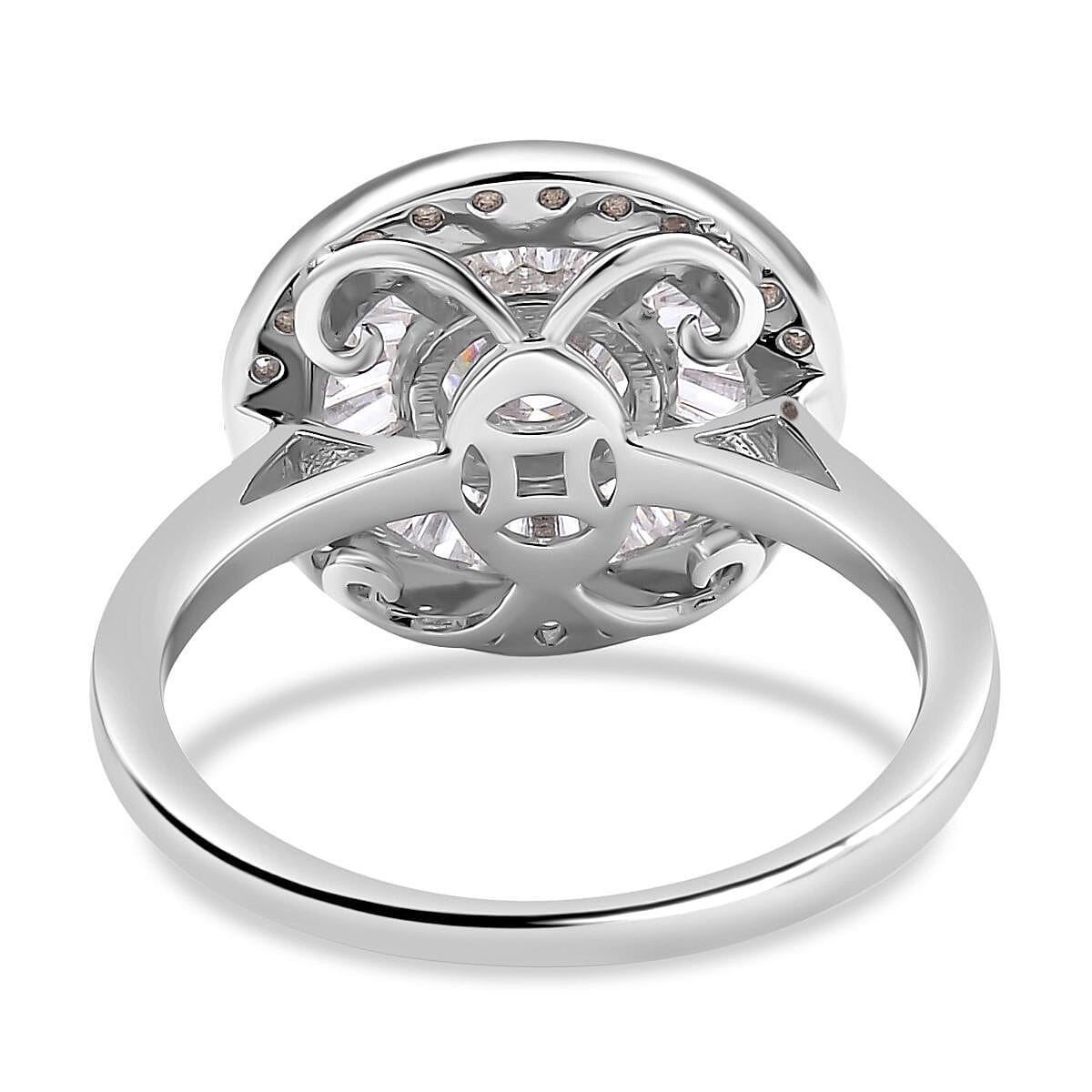 Moissanite Ring (100 Facets) in Rhodium Overlay Sterling Silver 2.09 Ct