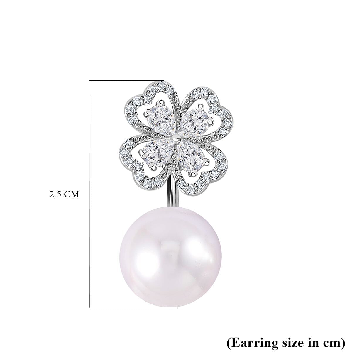 White Shell Pearl and Simulated Diamond Floral Ball Stud Earrings