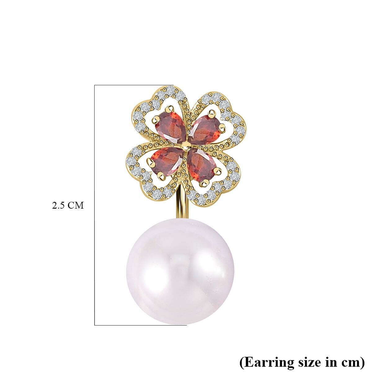 Shell Pearl and Simulated Red Sapphire Stud Earrings in Yellow Gold Tone
