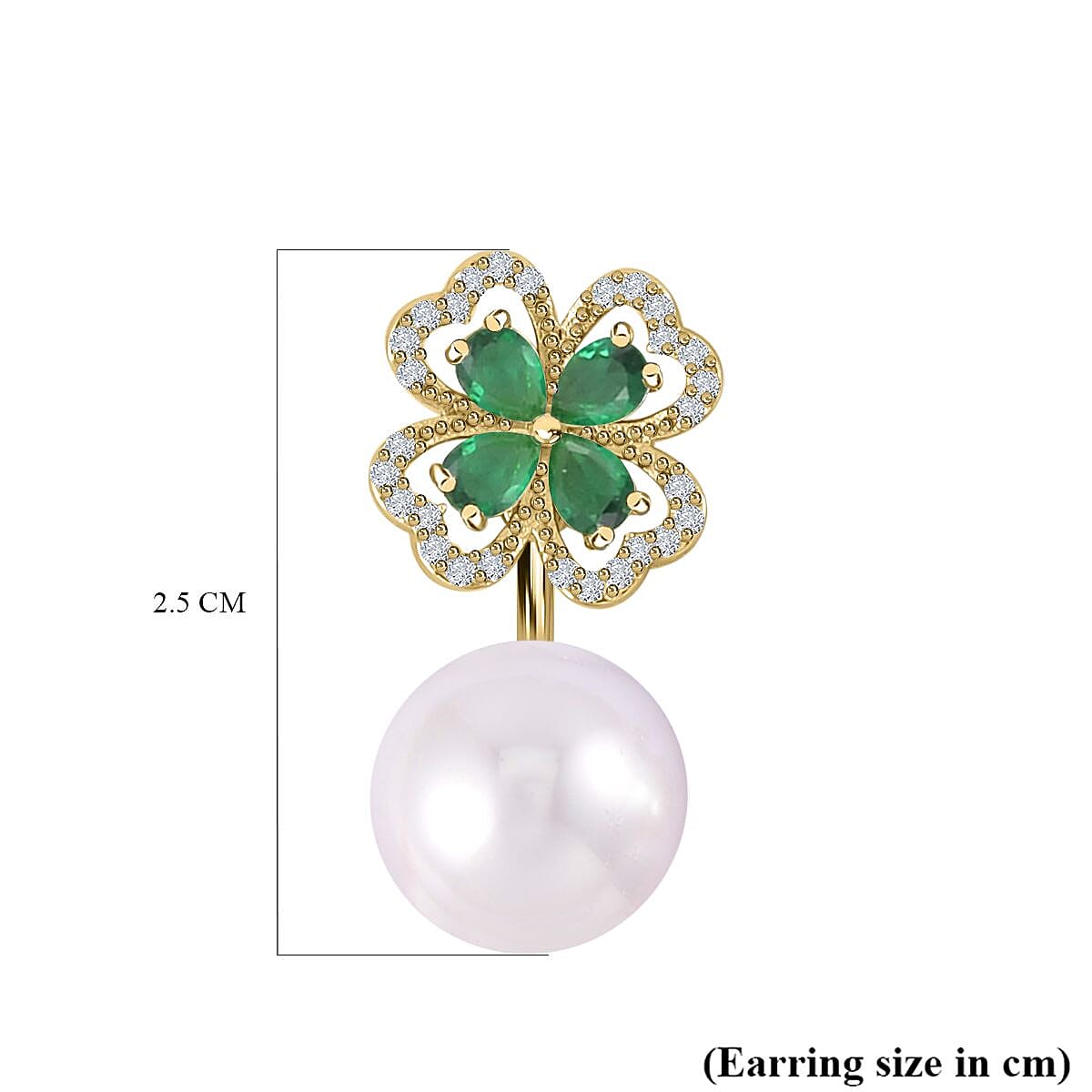 White Shell Pearl and Green Austrian Crystal Stud Earrings in Yellow Gold Tone
