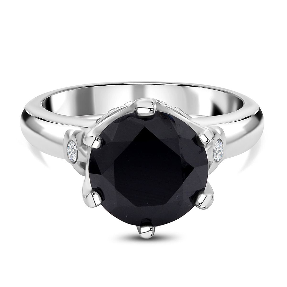 Boi Ploi Black Spinel and White Austrian Crystal Ring in Stainless Steel 1.010 Ct