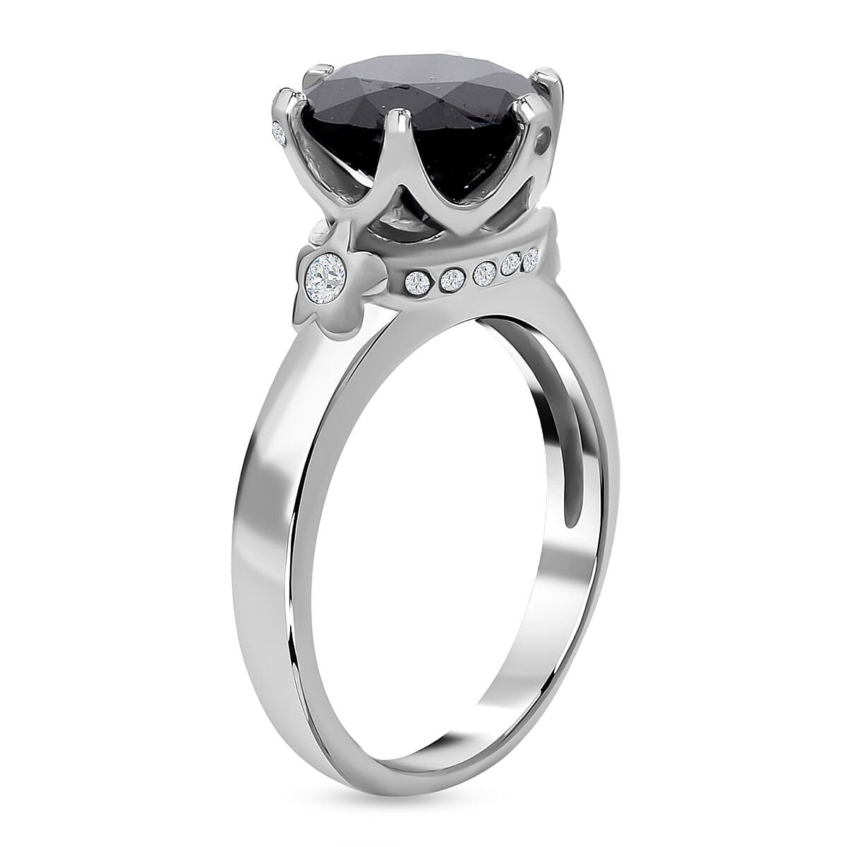 Boi Ploi Black Spinel and White Austrian Crystal Ring in Stainless Steel 1.010 Ct