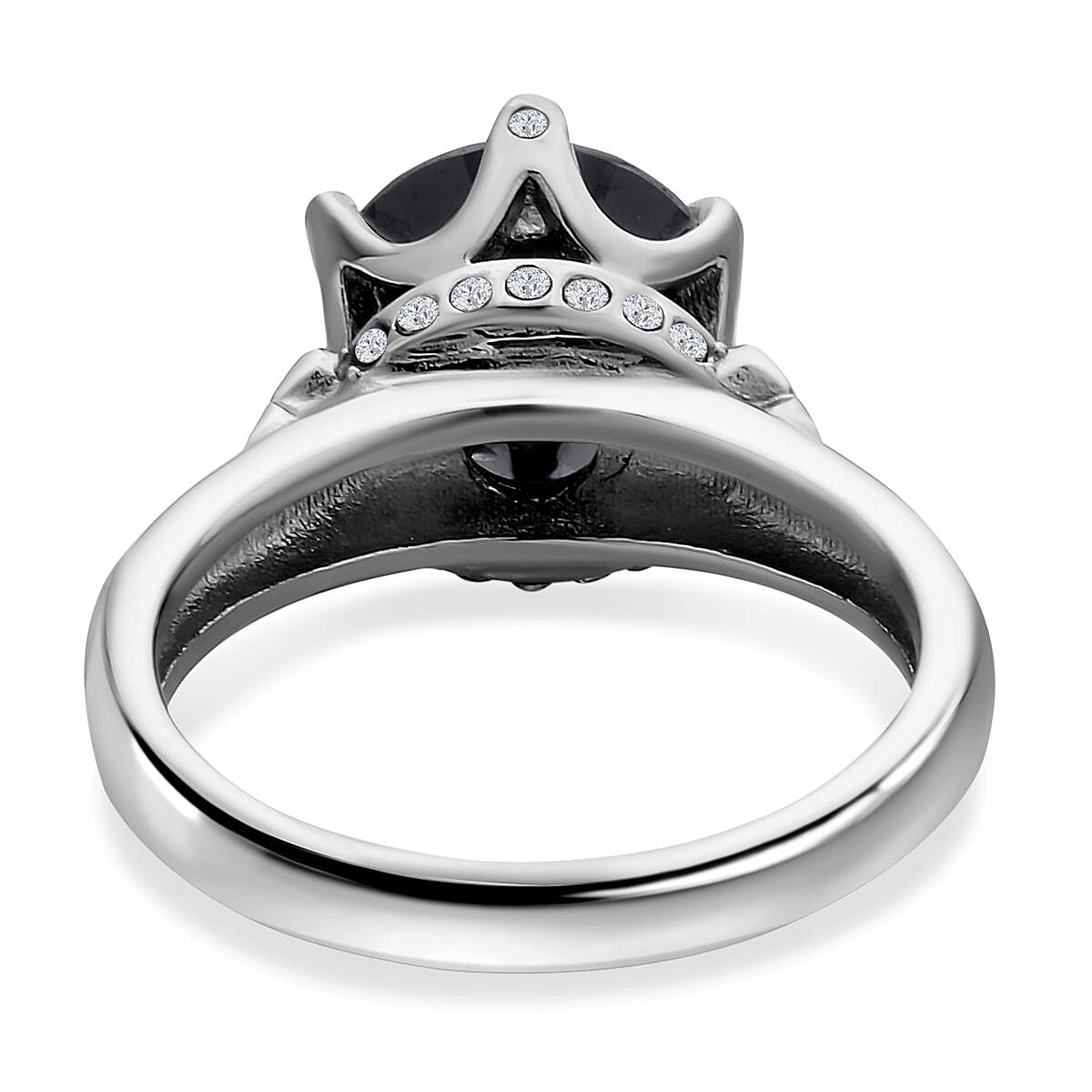 Boi Ploi Black Spinel and White Austrian Crystal Ring in Stainless Steel 1.010 Ct