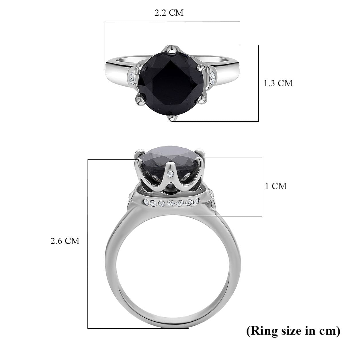 Boi Ploi Black Spinel and White Austrian Crystal Ring in Stainless Steel 1.010 Ct