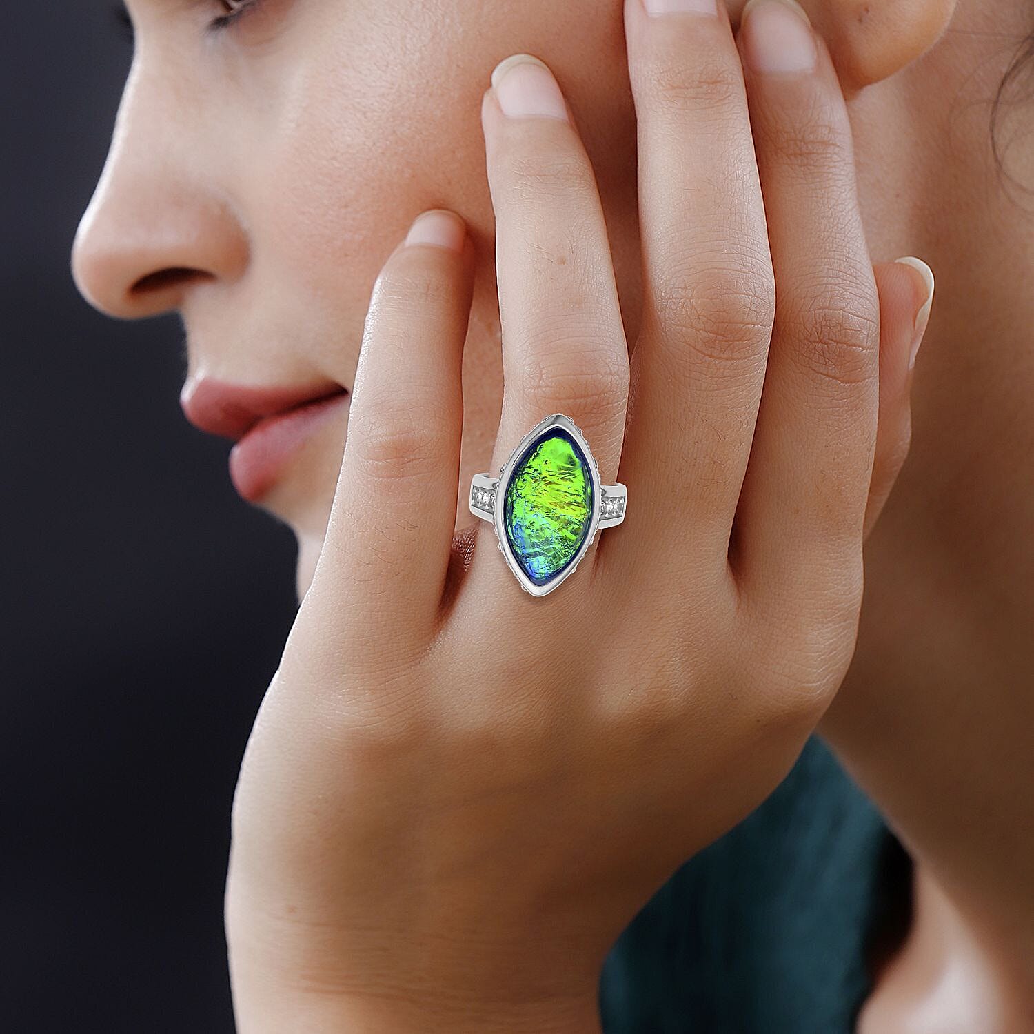 Synthetic Opal and White Austrian Crystal Ring in Stainless Steel 10.10 Ct.