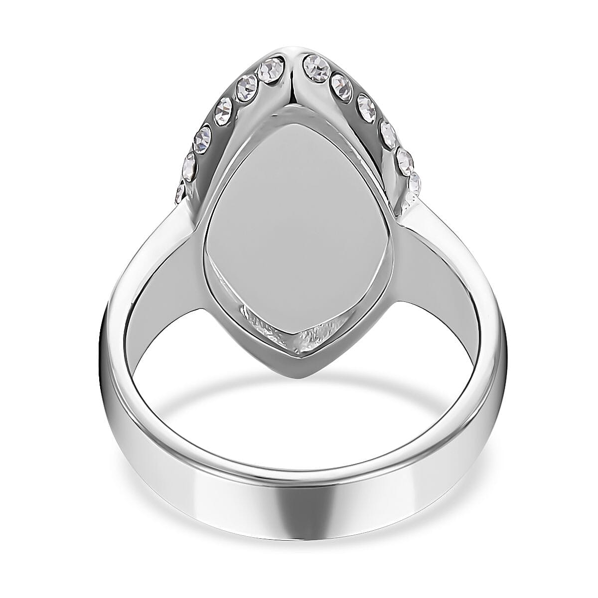 Synthetic Opal and White Austrian Crystal Ring in Stainless Steel 10.10 Ct.