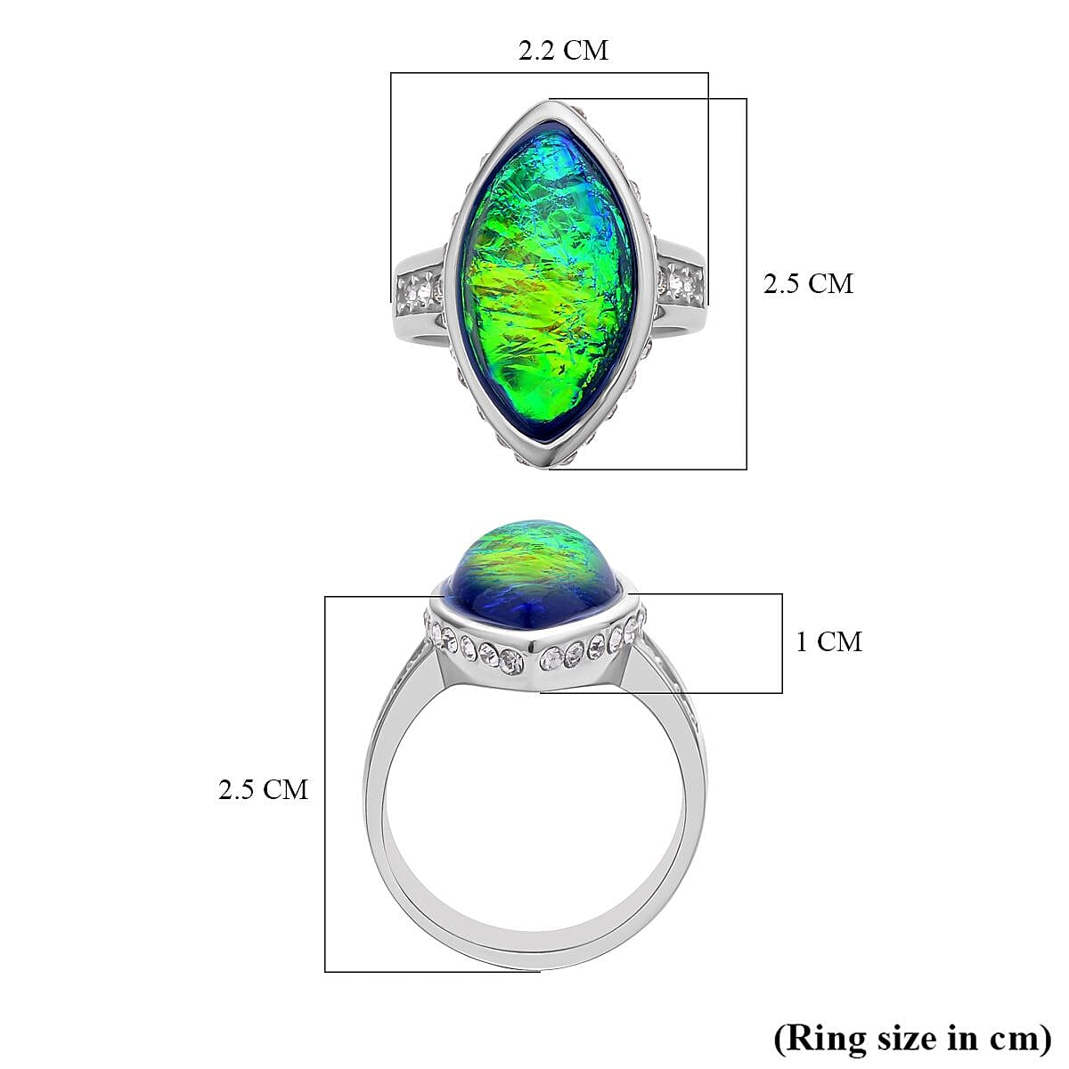 Synthetic Opal and White Austrian Crystal Ring in Stainless Steel 10.10 Ct.