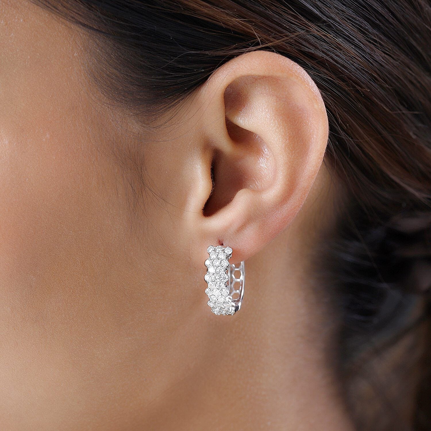 Moissanite Huggie Hoop Earrings in Platinum Overlay Sterling Silver 1.81 Ct, Silver Wt. 5.30 Gms