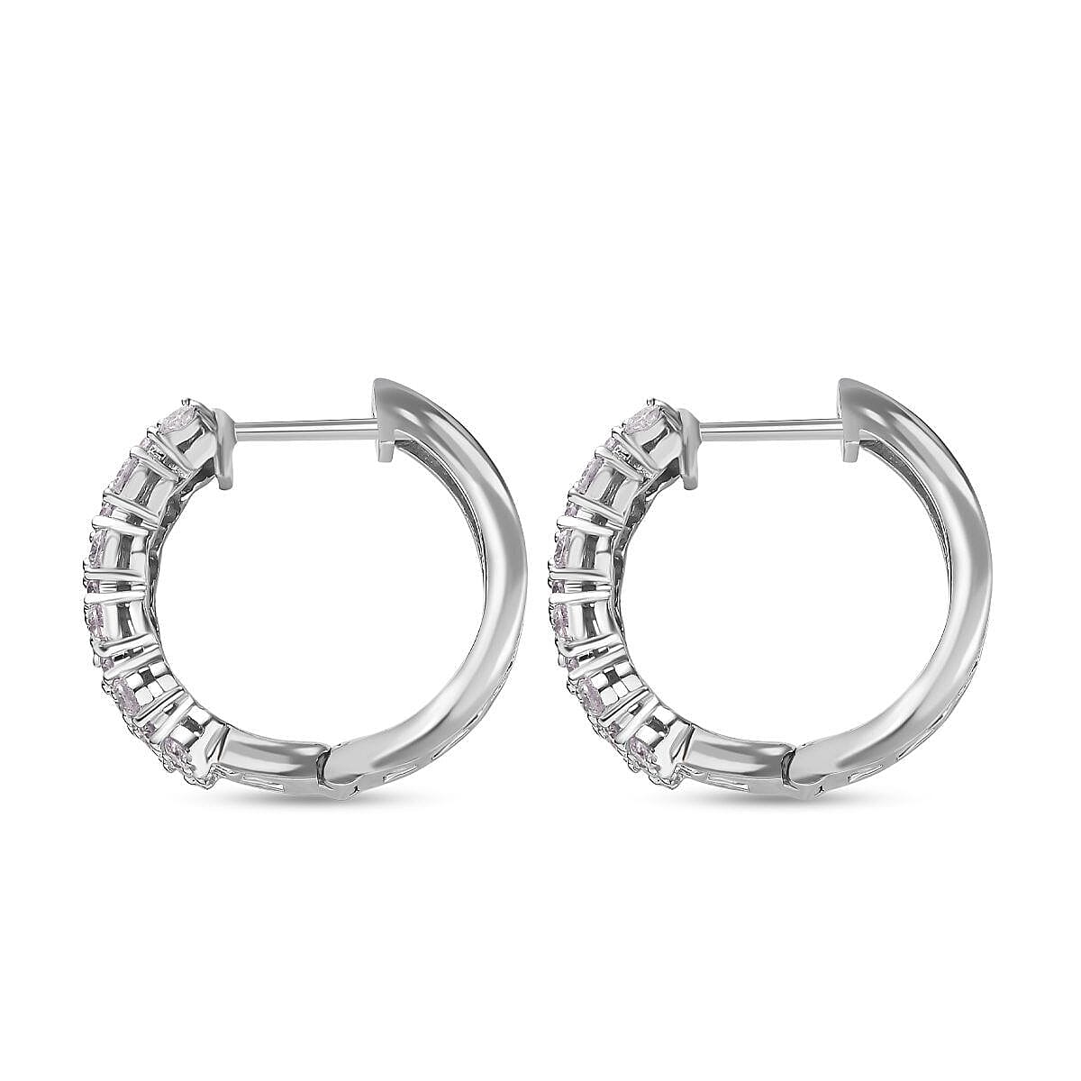 Moissanite Huggie Hoop Earrings in Platinum Overlay Sterling Silver 1.81 Ct, Silver Wt. 5.30 Gms