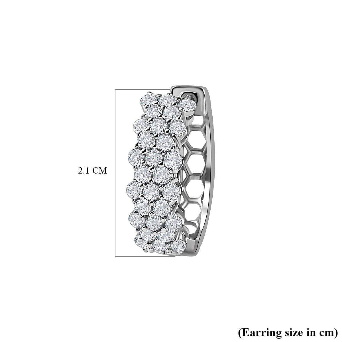 Moissanite Huggie Hoop Earrings in Platinum Overlay Sterling Silver 1.81 Ct, Silver Wt. 5.30 Gms