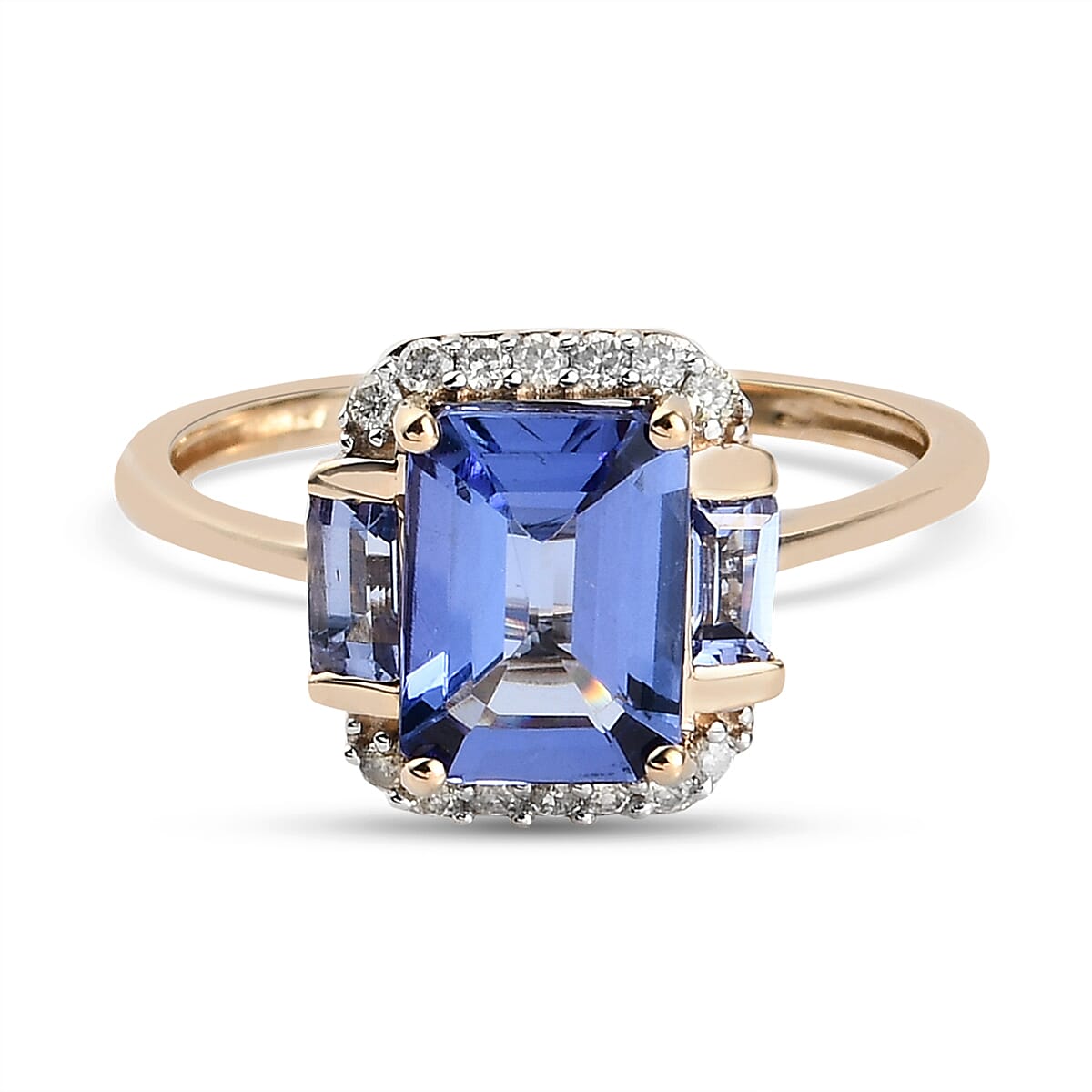 9K Yellow Gold AA Tanzanite and Diamond Ring 1.92 Ct.