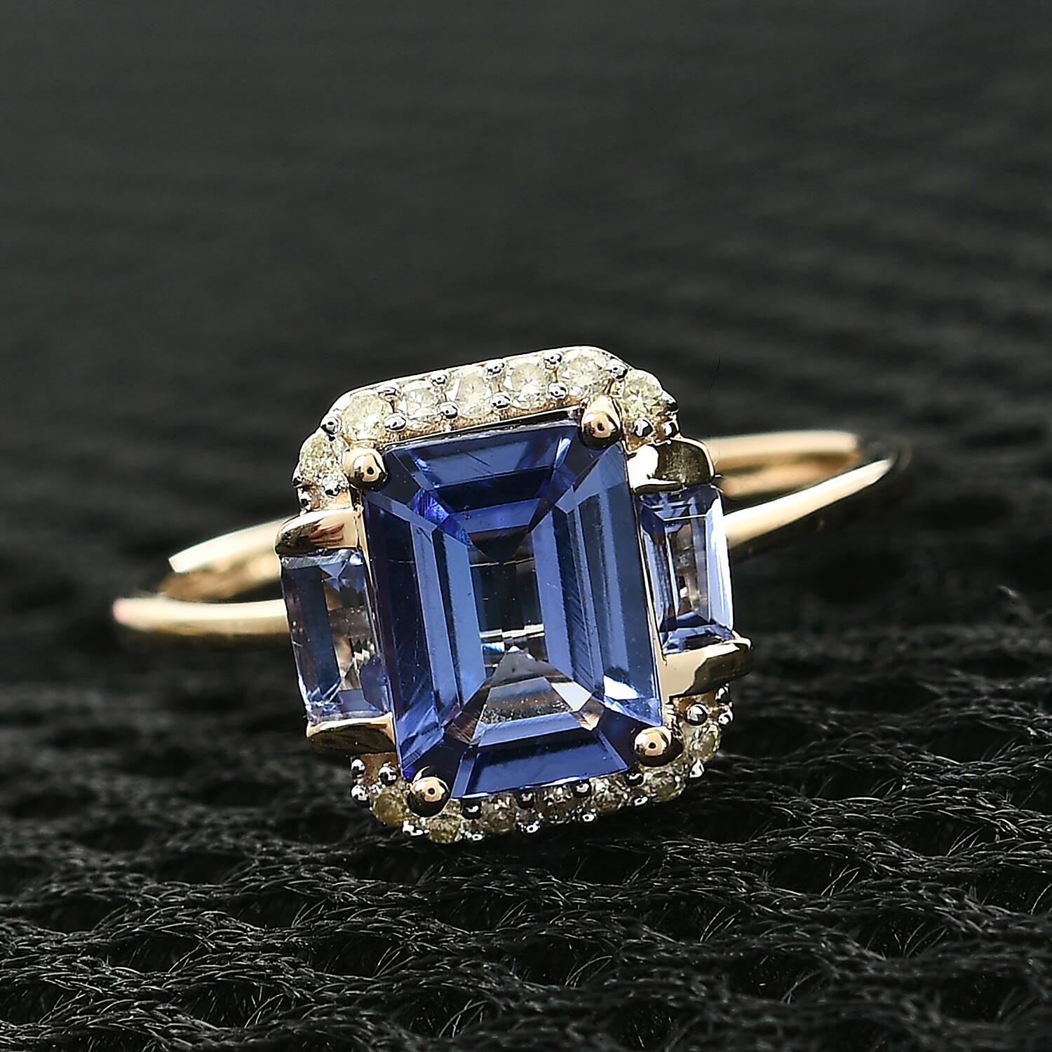 9K Yellow Gold AA Tanzanite and Diamond Ring 1.92 Ct.