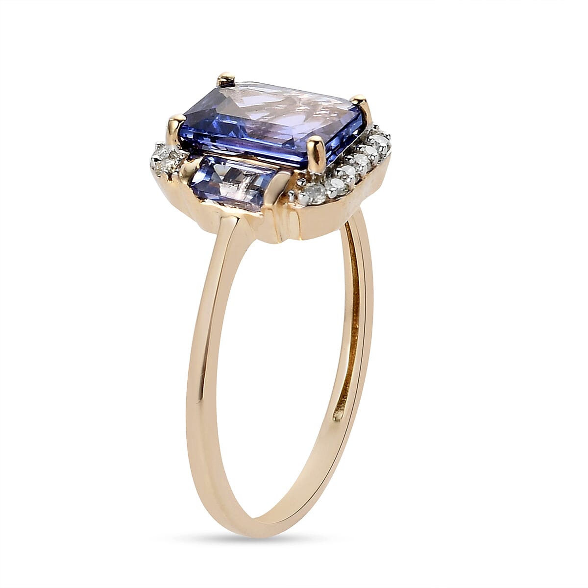 9K Yellow Gold AA Tanzanite and Diamond Ring 1.92 Ct.