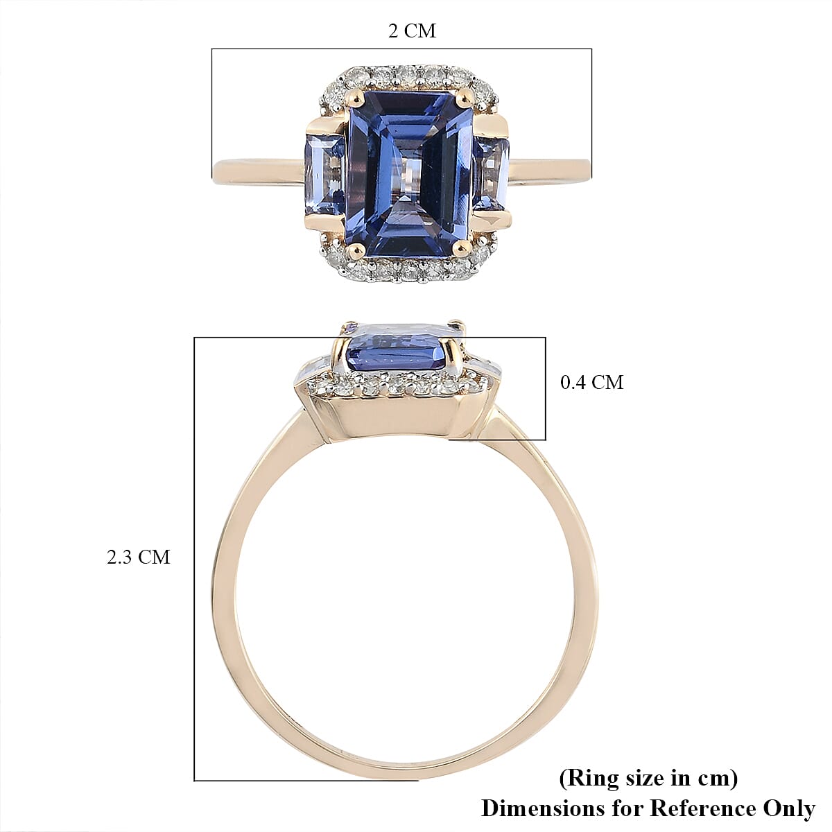 9K Yellow Gold AA Tanzanite and Diamond Ring 1.92 Ct.